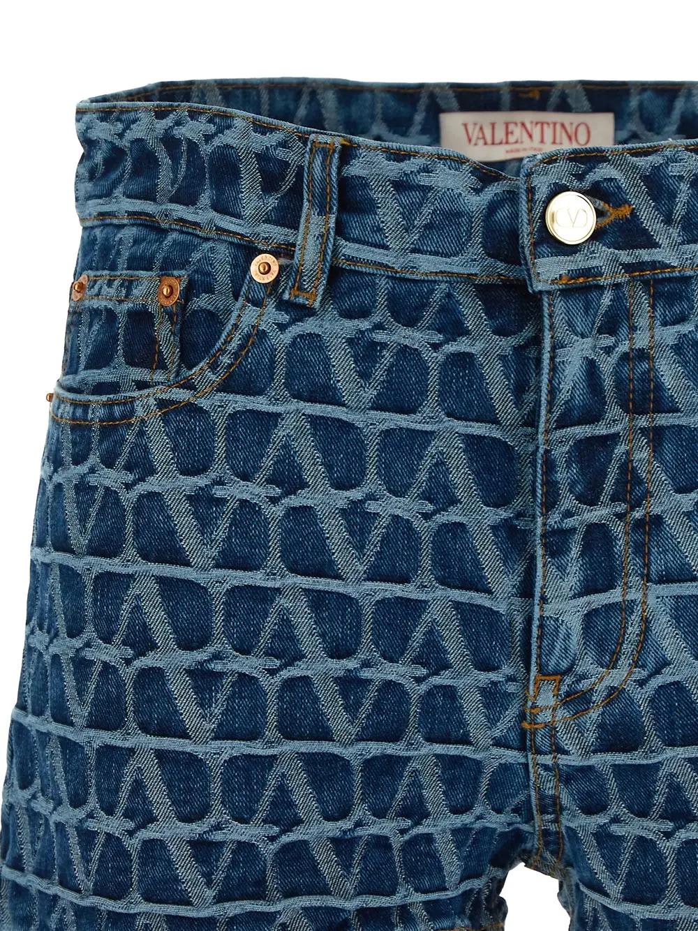 Shop Valentino Cotton Shorts In Medium Blue Denim