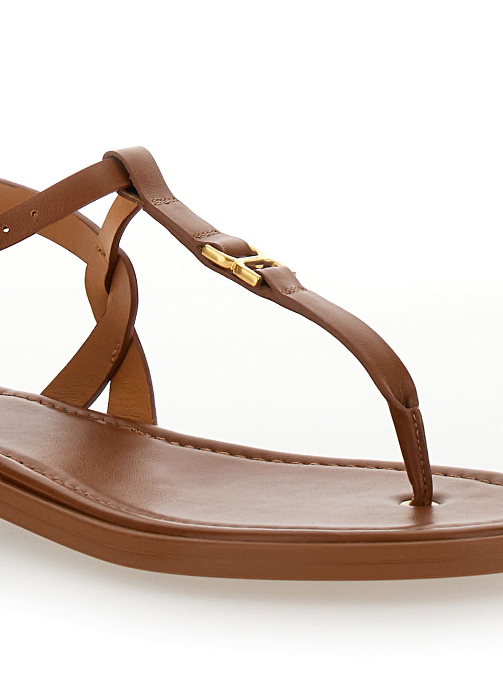 Shop Chloé Marcie Brown Flat Thongs Sandals In Leather Woman In Beige