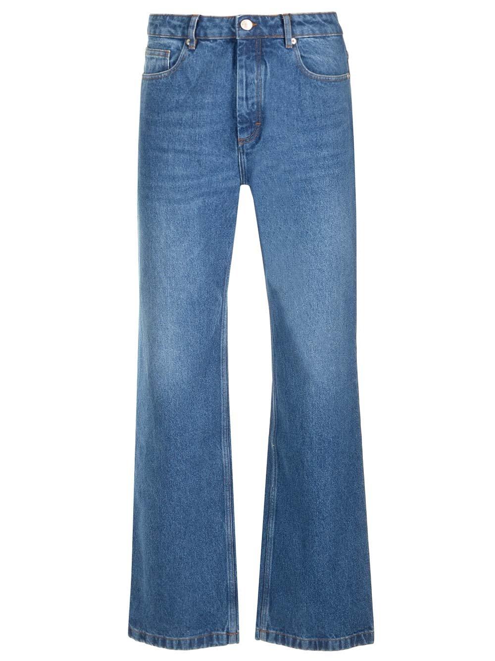 Ami Alexandre Mattiussi Logo Patch Straight-leg Jeans In Bleu Used