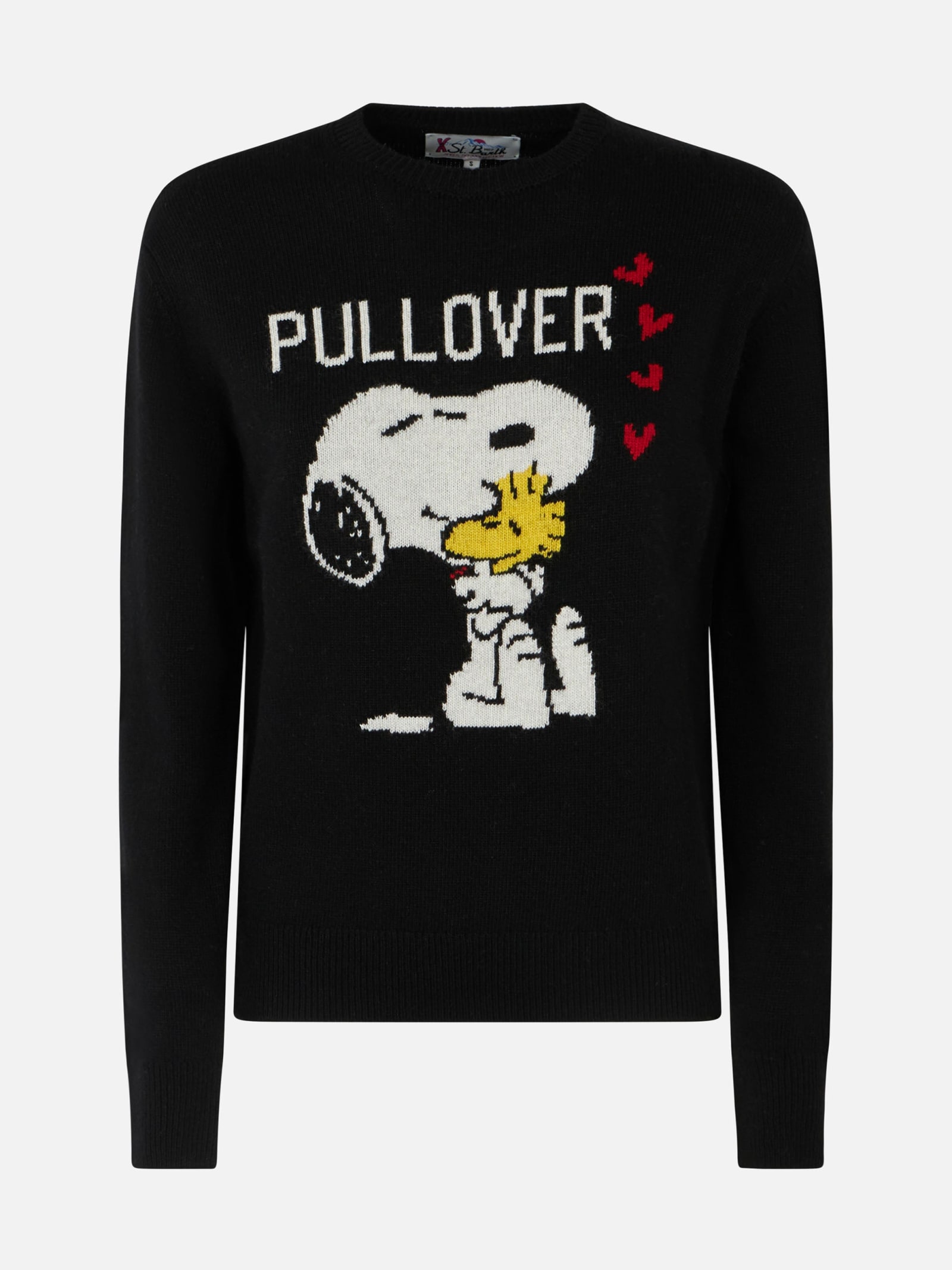 Shop Mc2 Saint Barth Woman Crewneck Black Sweater With Snoopy And Woodstock Print Snoopy Peanuts Special Edition