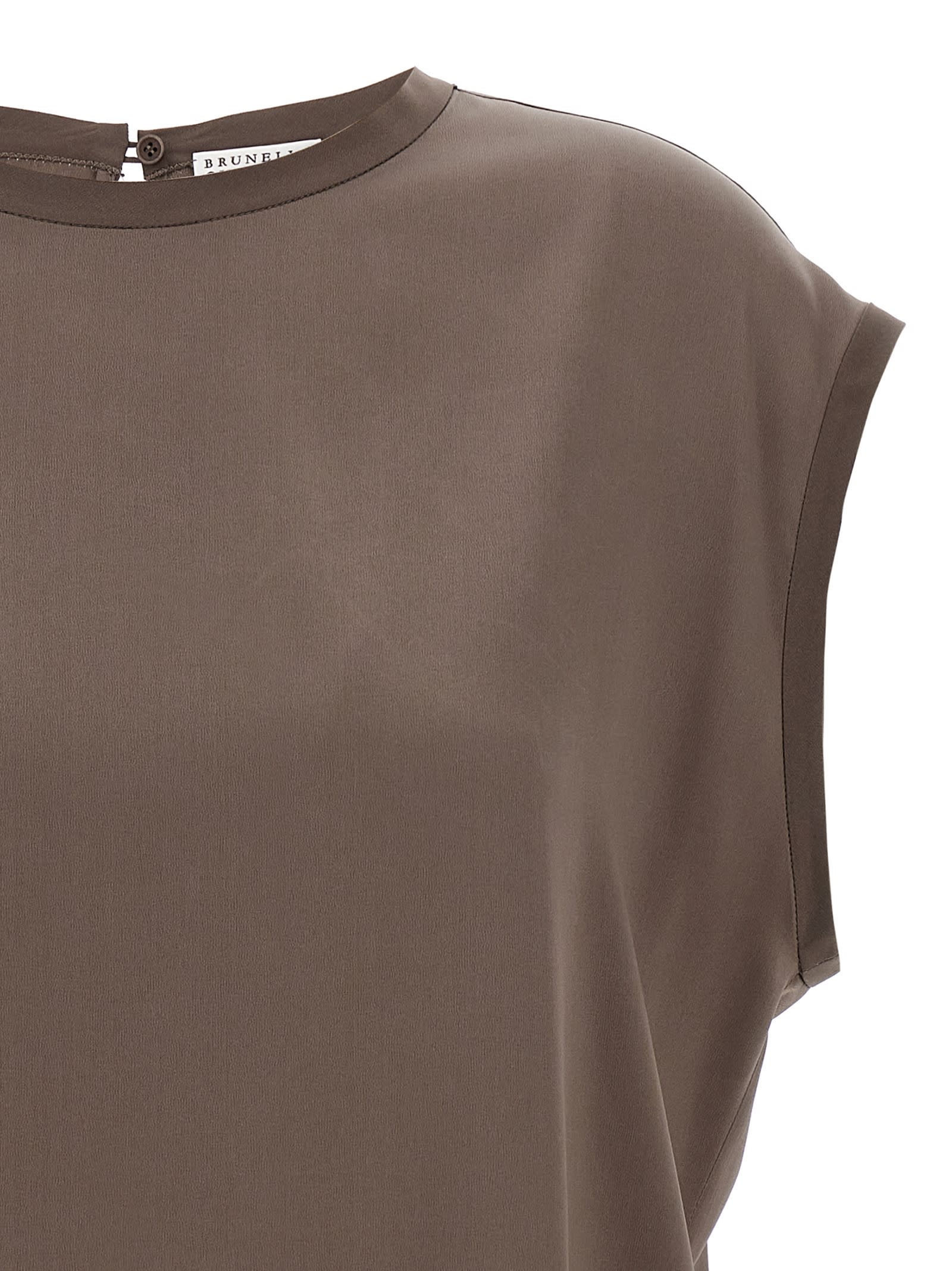 Brunello Cucinelli Silk Crewneck Blouse With Back Button Closure