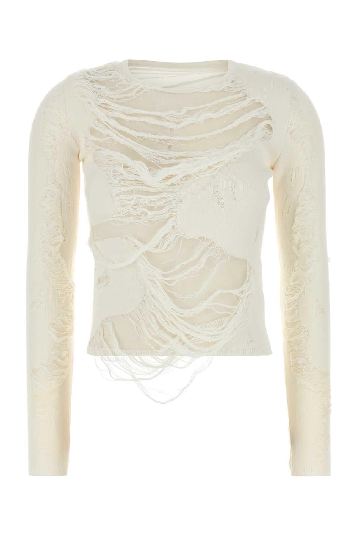 Shop Mm6 Maison Margiela Ivory Cotton Blend Sweater