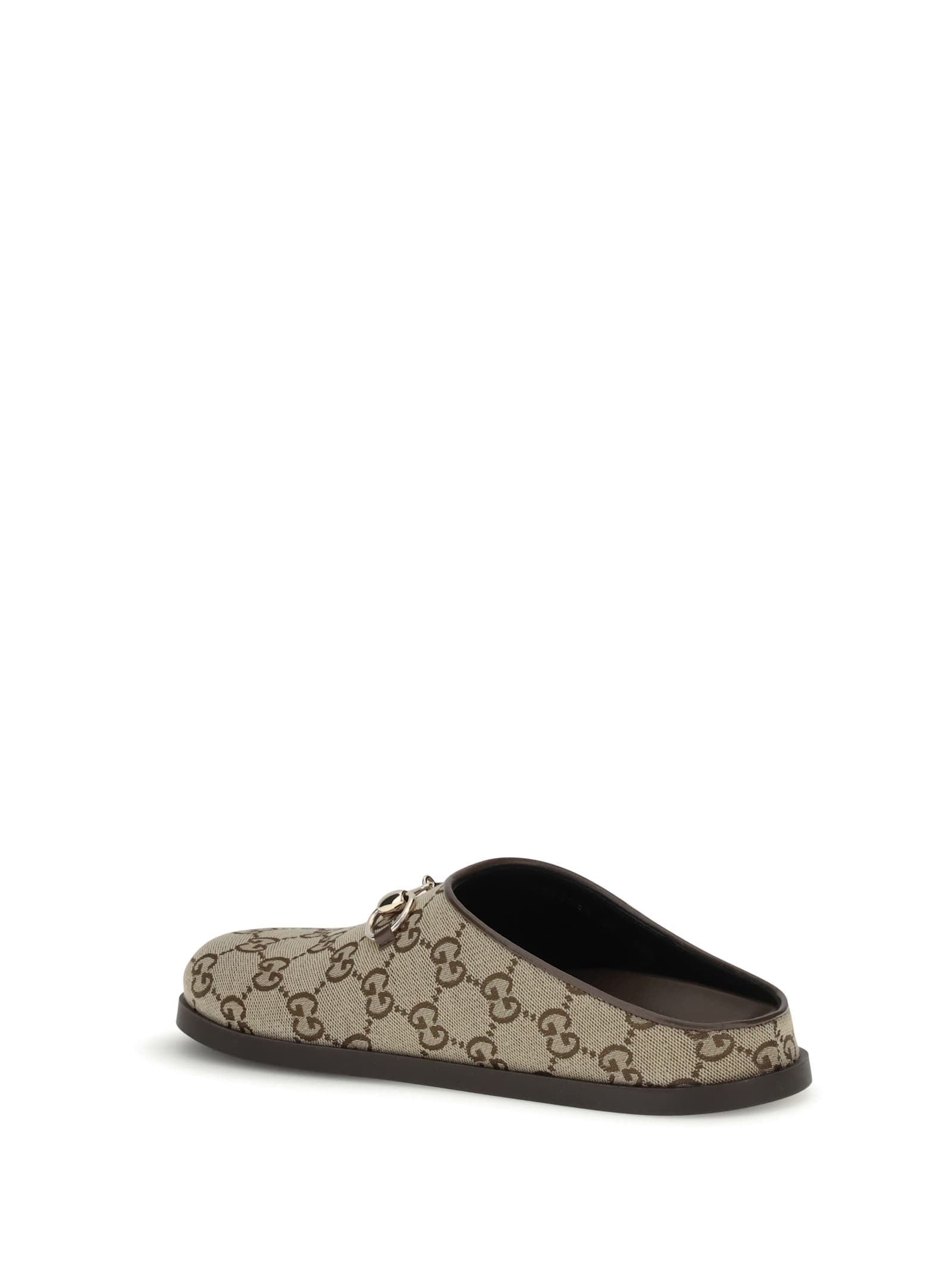 Gucci Gg Monogram Horsebit Flat Mules In Brown