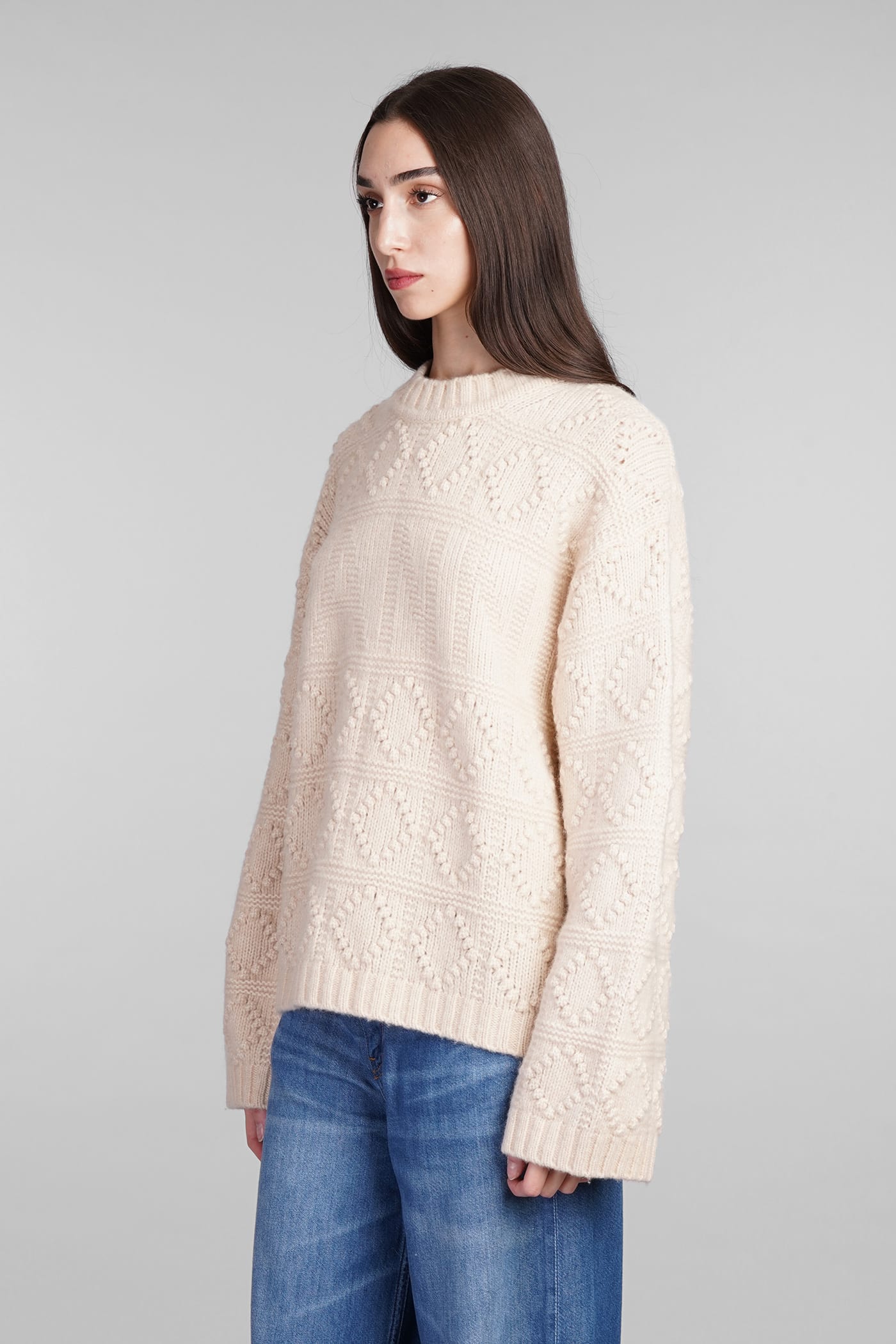 Shop Ganni Knitwear In Beige Wool