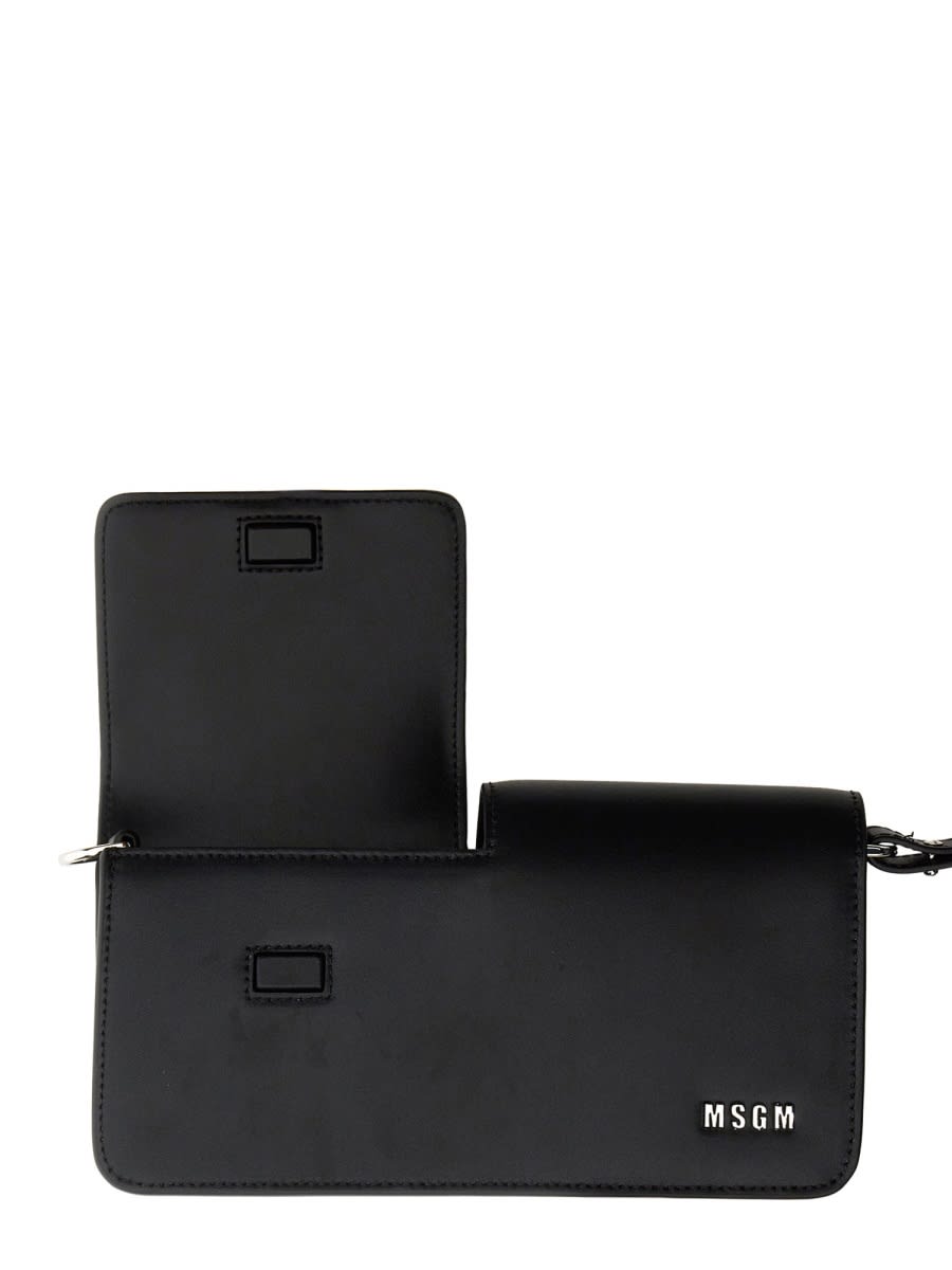 Shop Msgm Baguette Bag With Double Flap And Logo In Black