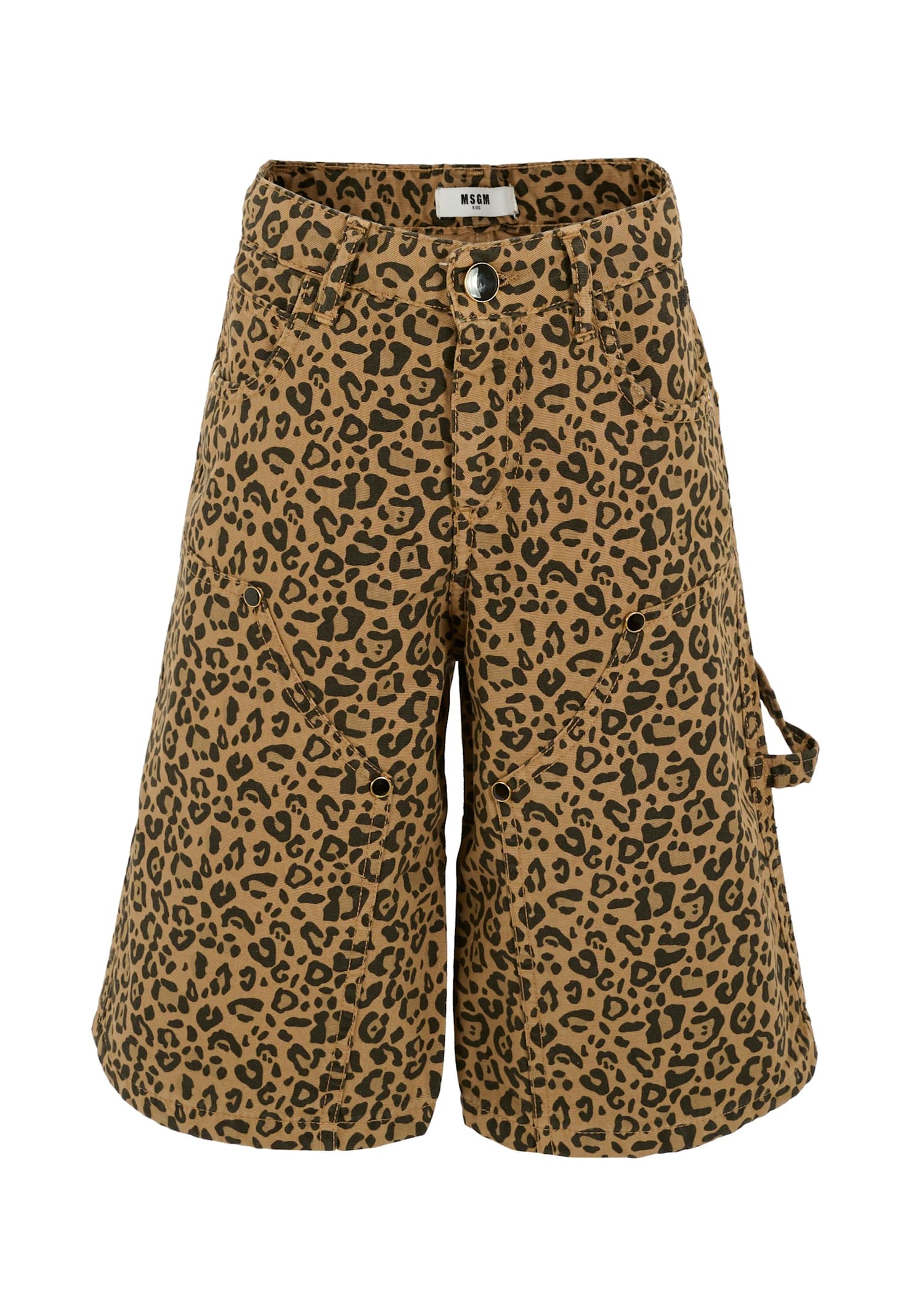 Msgm Brown Shorts For Girl With Logo And Spotted Print In Brown