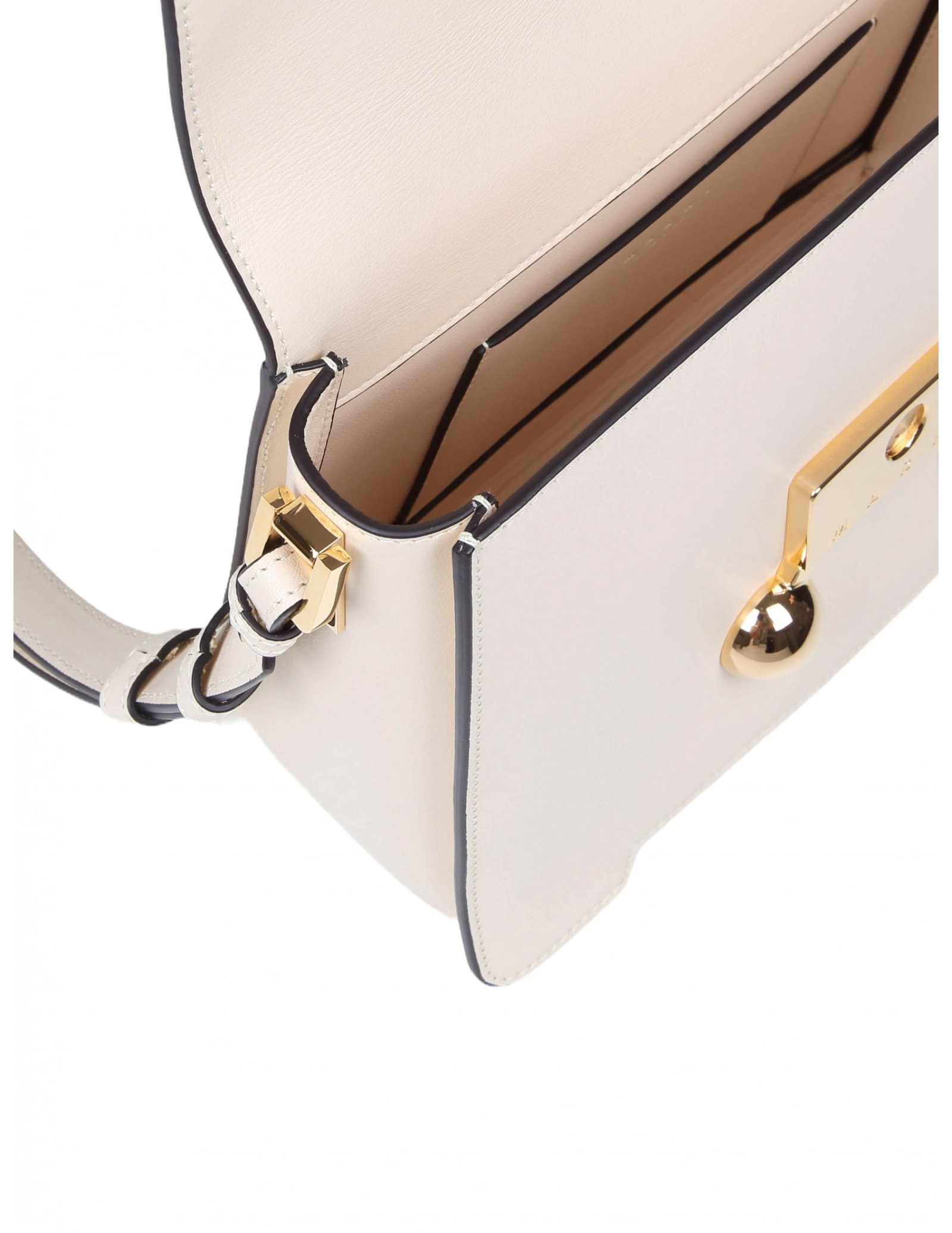 Marni Trunkaroon Calfskin Shoulder Bag In Milk