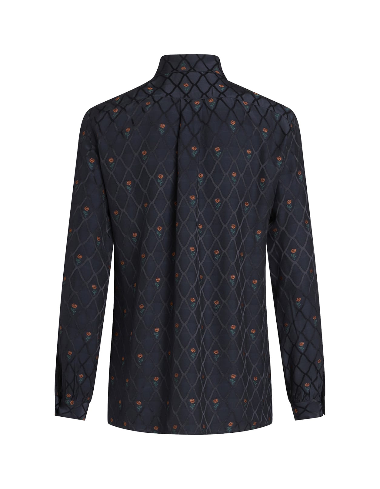 Shop Etro Navy Blue Jacquard Silk Shirt