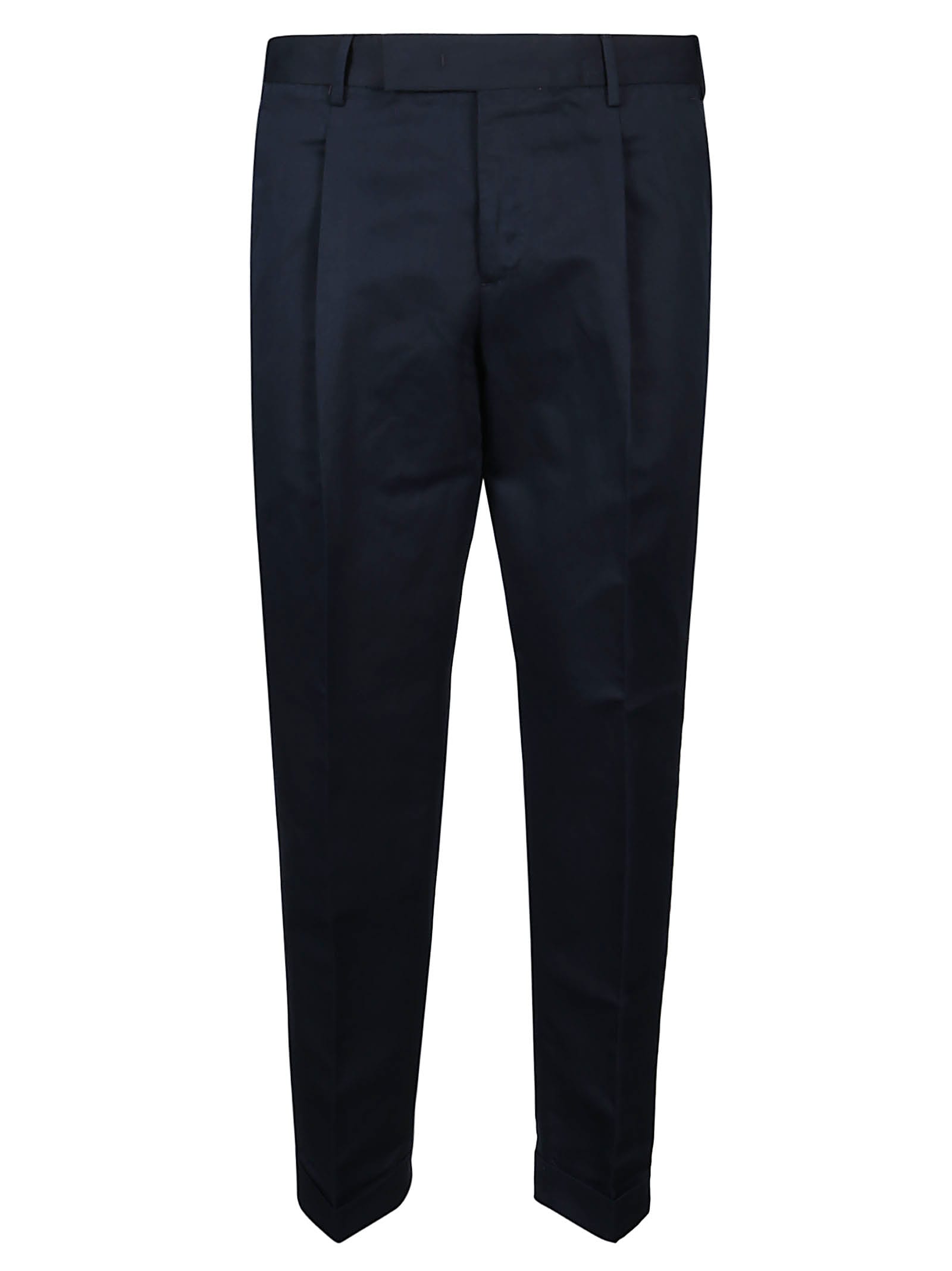 Pt Torino Blue Pants With Pleats And Belt Loops In Cotton Blend Man In Bluscuro