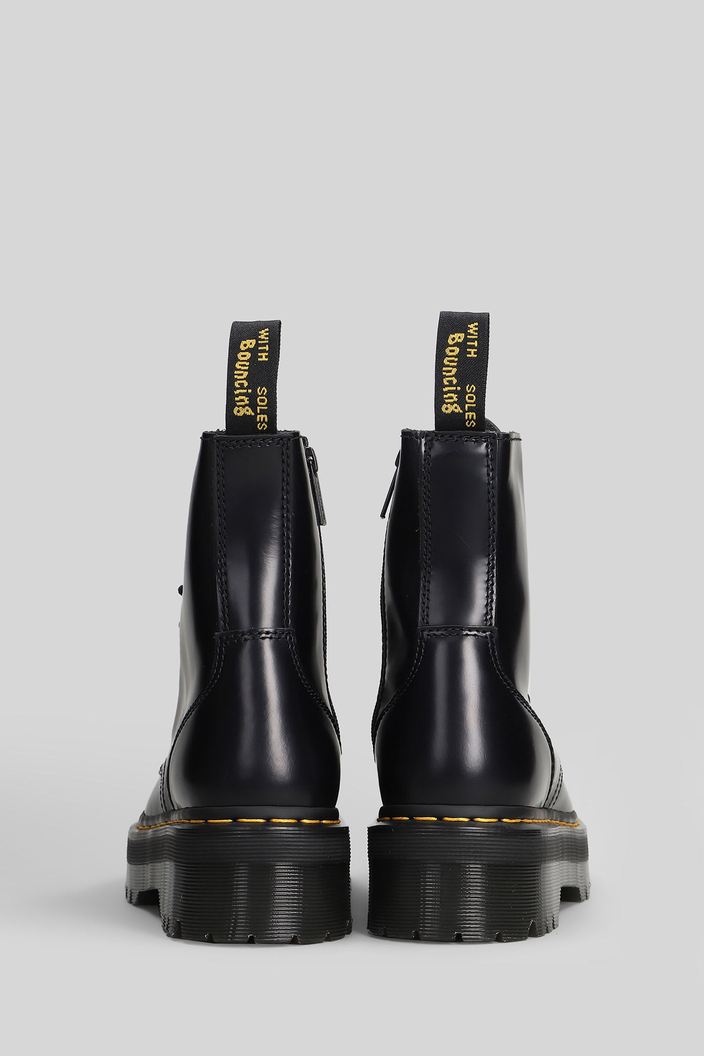 Dr. Martens Jadon Combat Boots In Black Leather In Black