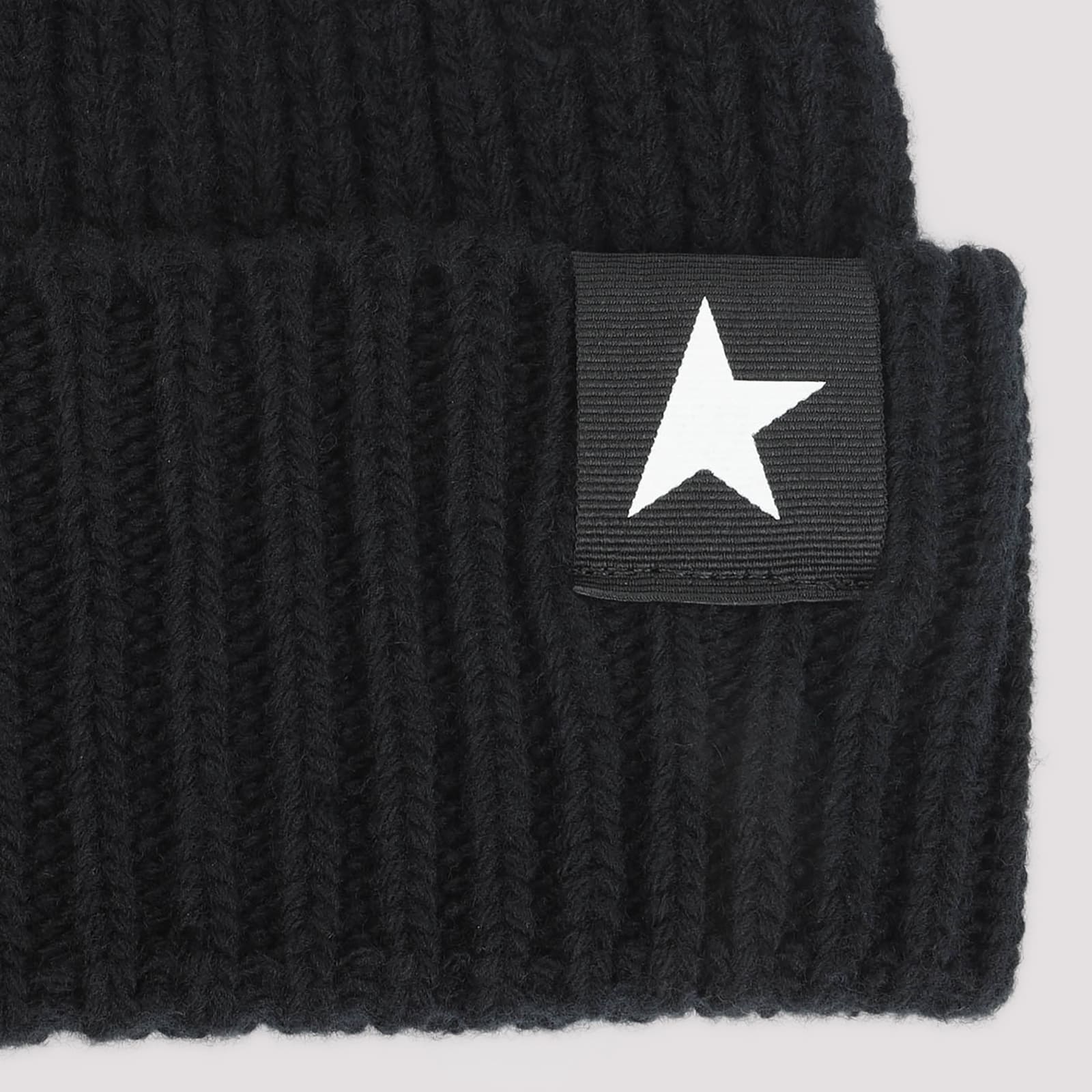 Golden Goose Mans Ribbed Black Wool Hat With Logo In Black