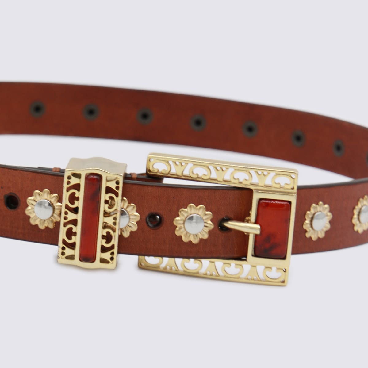 Golden Goose Brown Embellished Buckle Belt In Brown