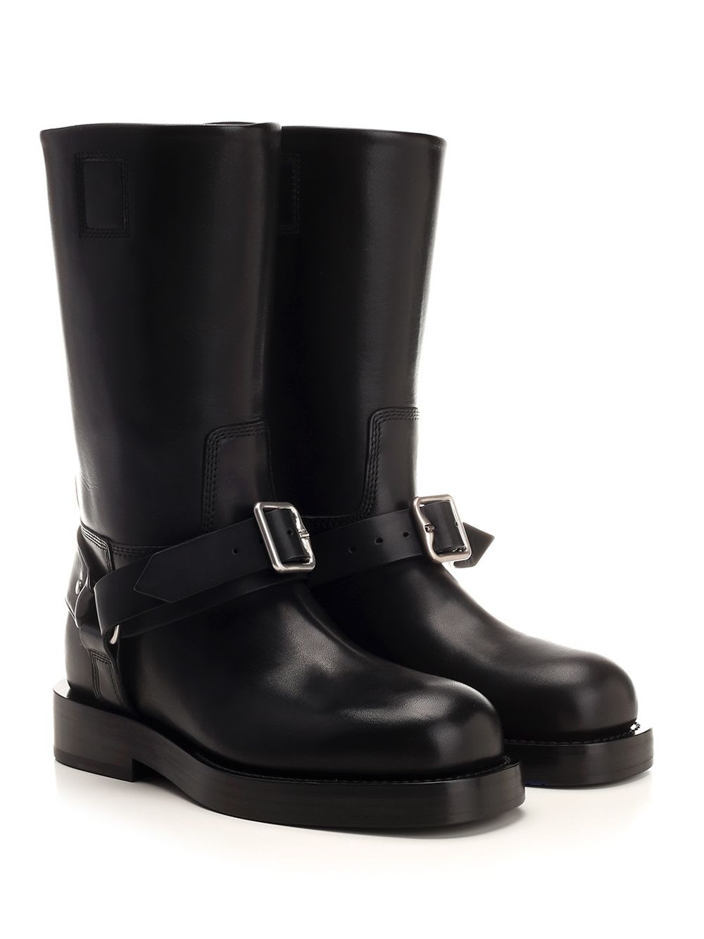 Shop Burberry Saddle High Boots In Black