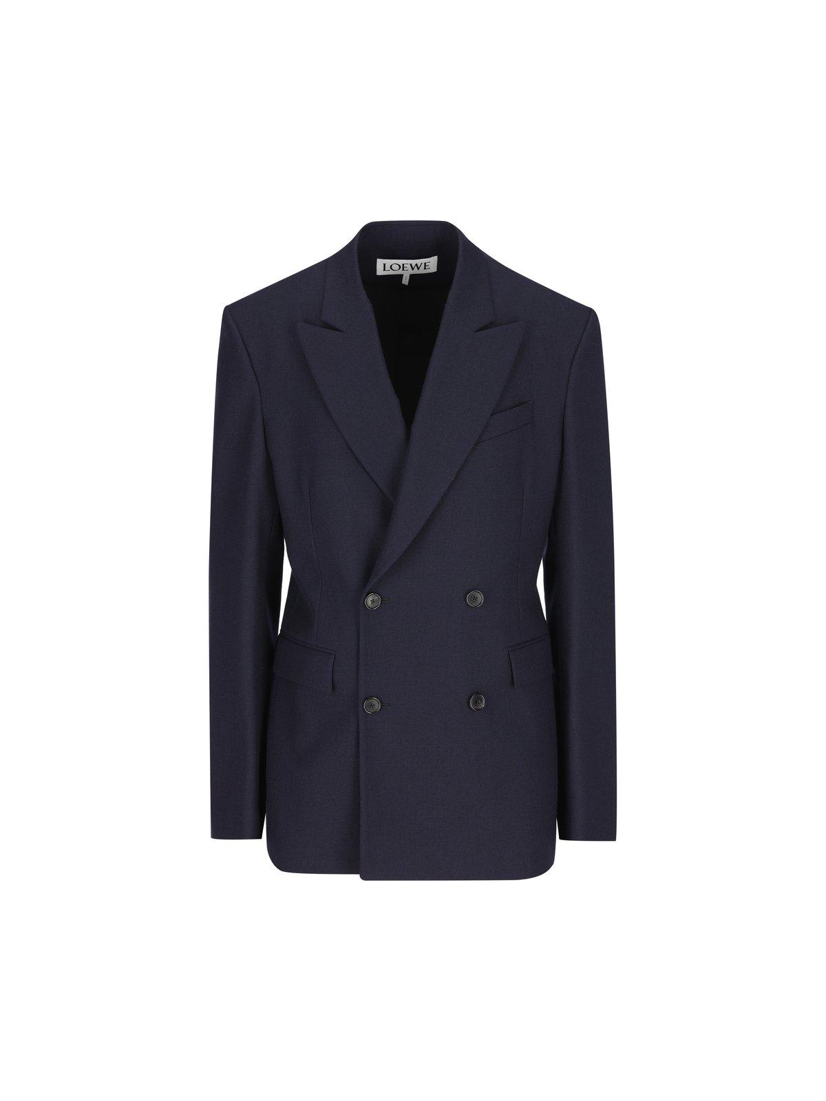 Shop Loewe Double Breasted Tailored Blazer In Navy Melange