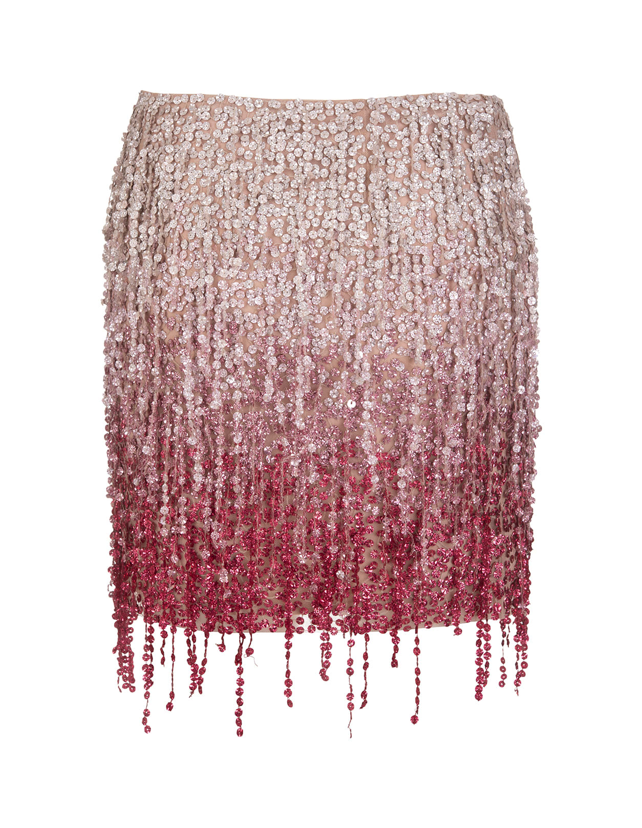 Blumarine Mini Skirt With Degrade Effect Pink Rhinestone Fringes