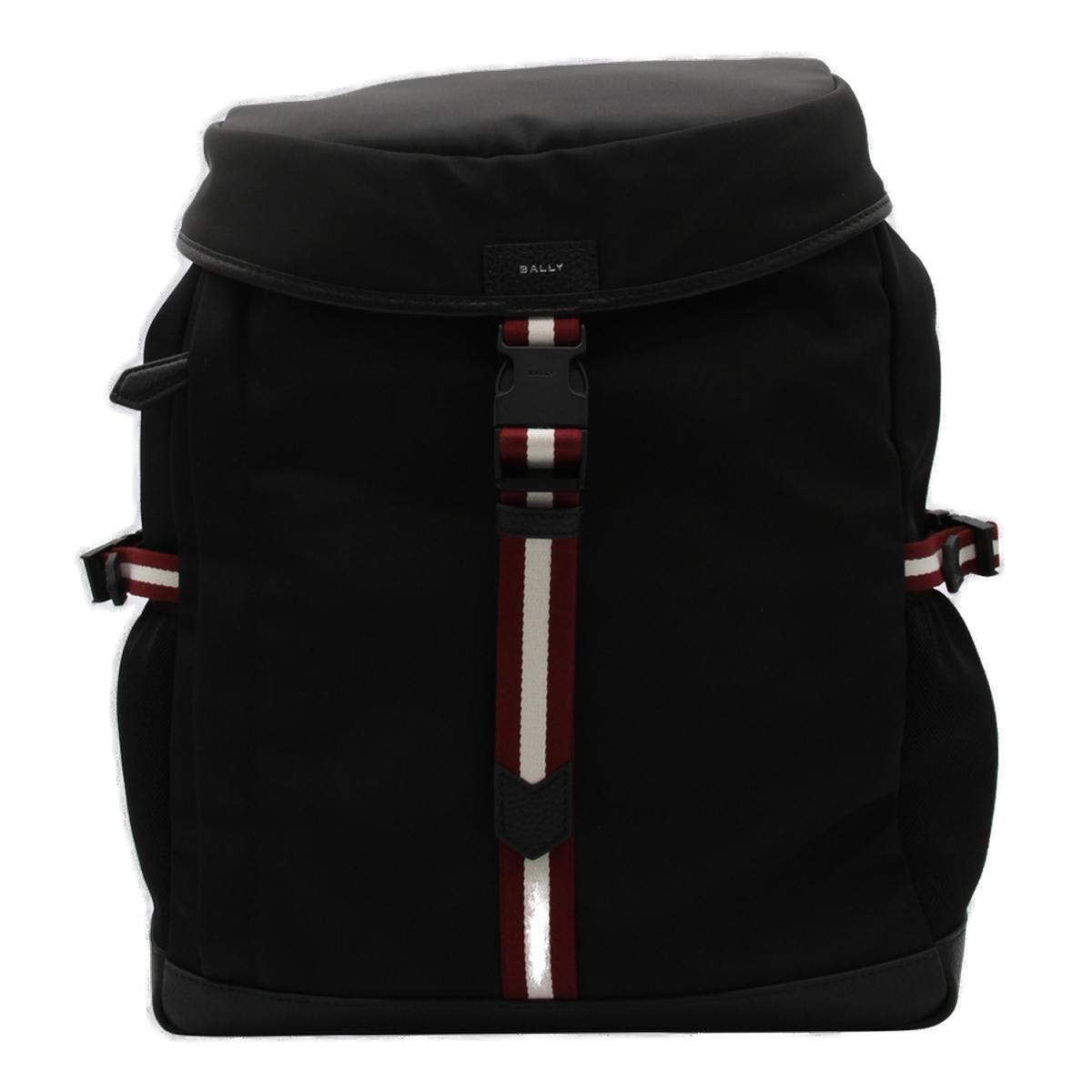 Shop Bally Stripe-detailed Foldover Top Backpack In Black