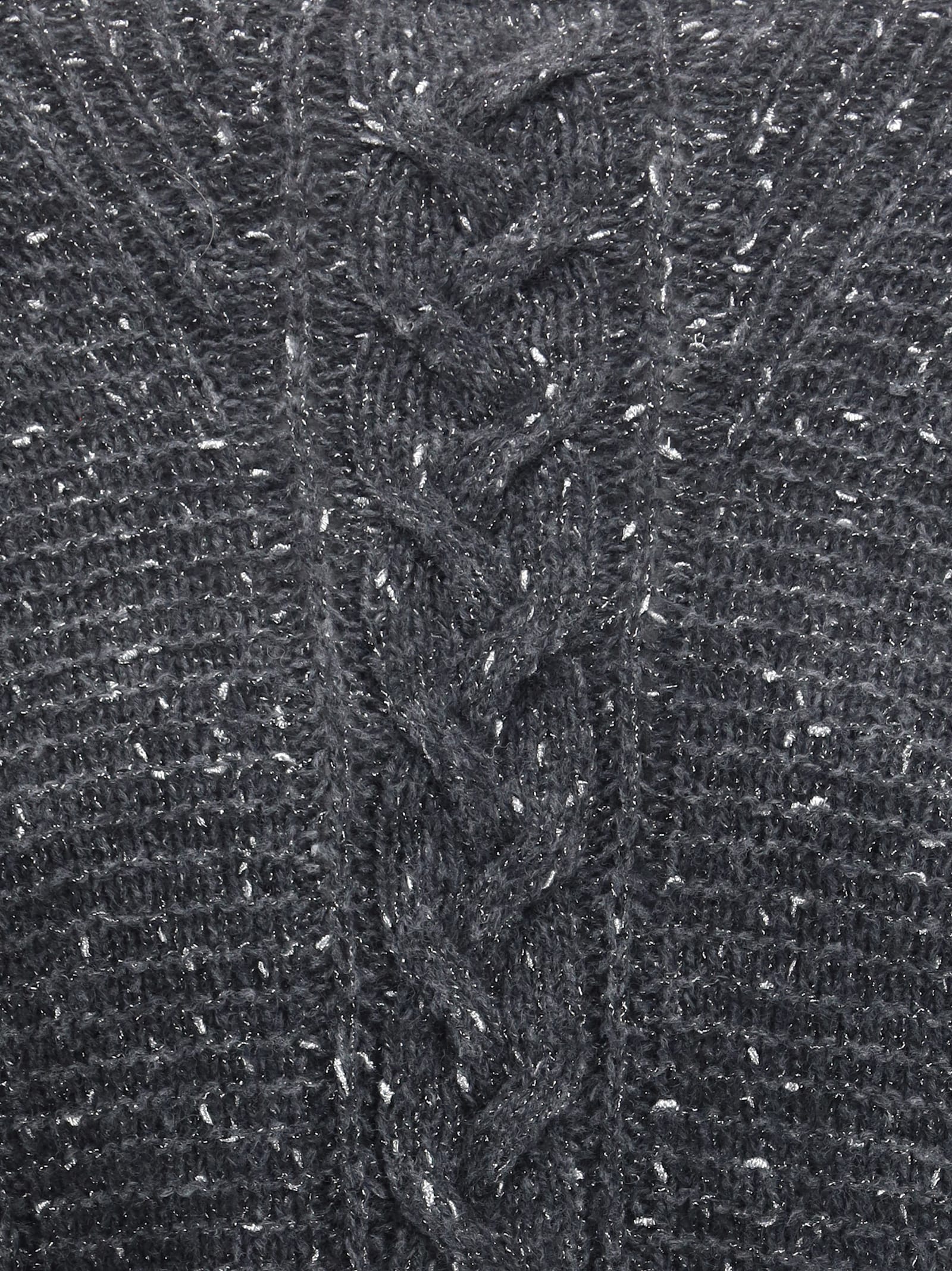 Max Mara Cropped Boxy Sweater In Alpaca-blend Yarn Interwoven With Metallic Fibers In Black