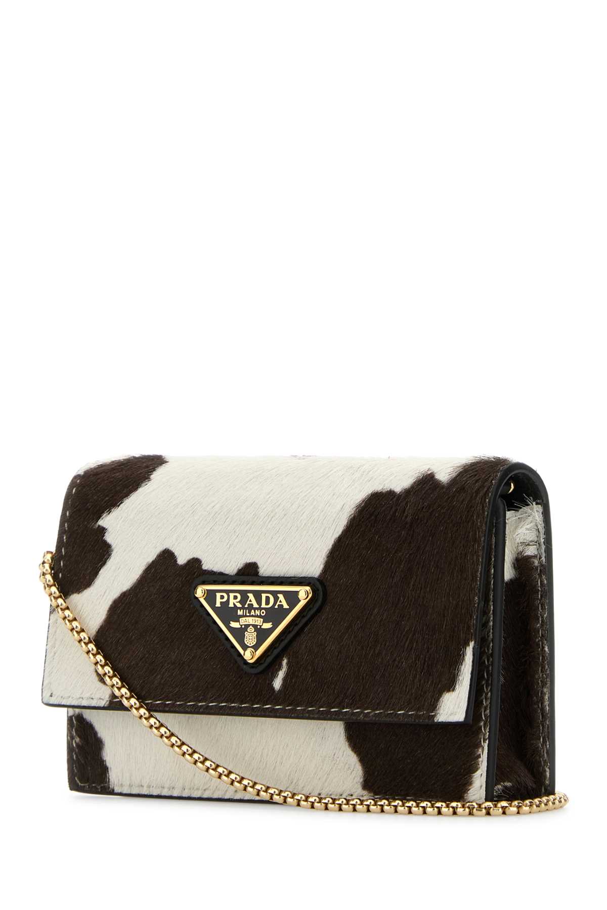 Prada Printed Leather Card Holder With Shoulder Strap In Brown
