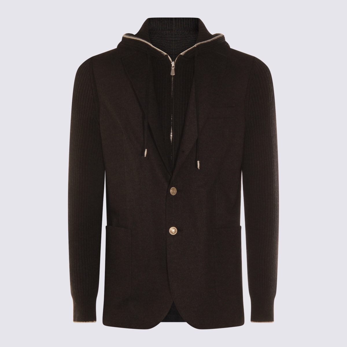 Eleventy Wool Hooded Jacket In Brown