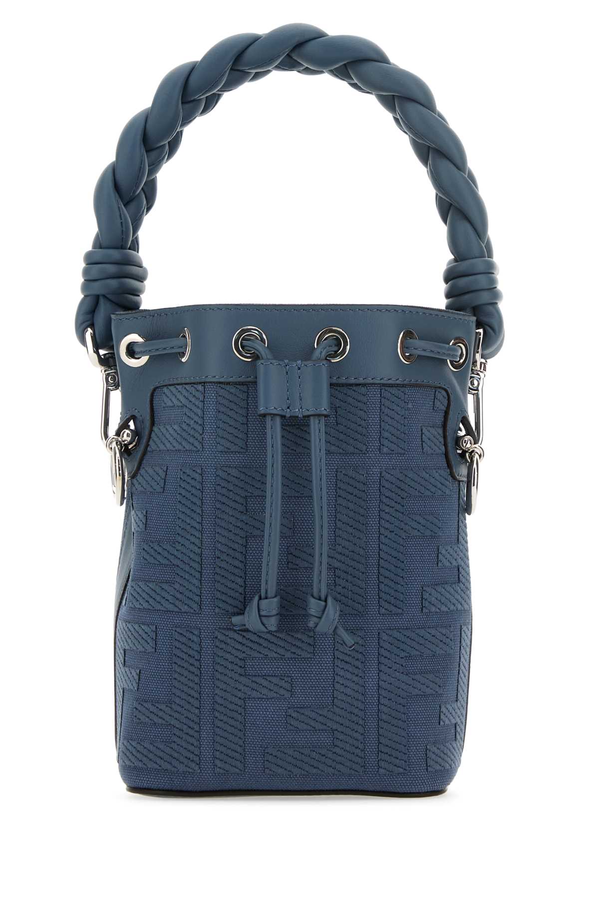 Shop Fendi Embroidered Fabric And Leather Mini Mon Tresor Bucket Bag In Mirtoblue