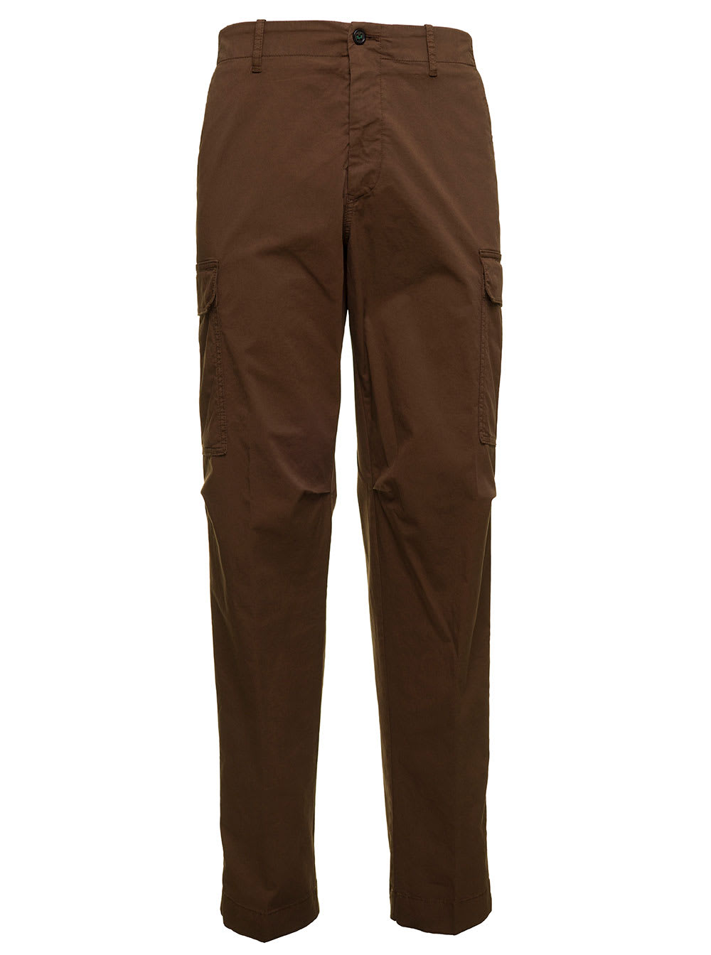 Berwich Mans Brown Washed Cotton Cargo Trousers