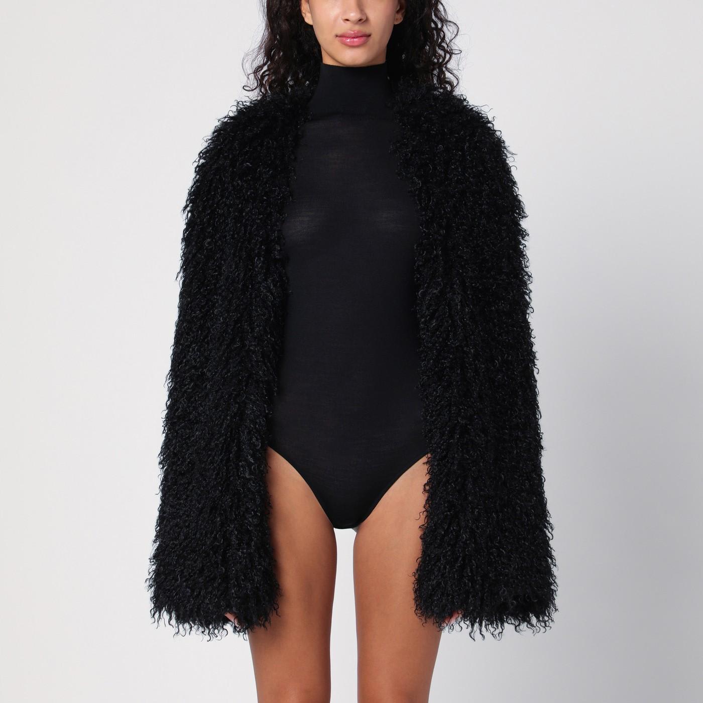 Shop Sportmax Black Faux Fur Shawl