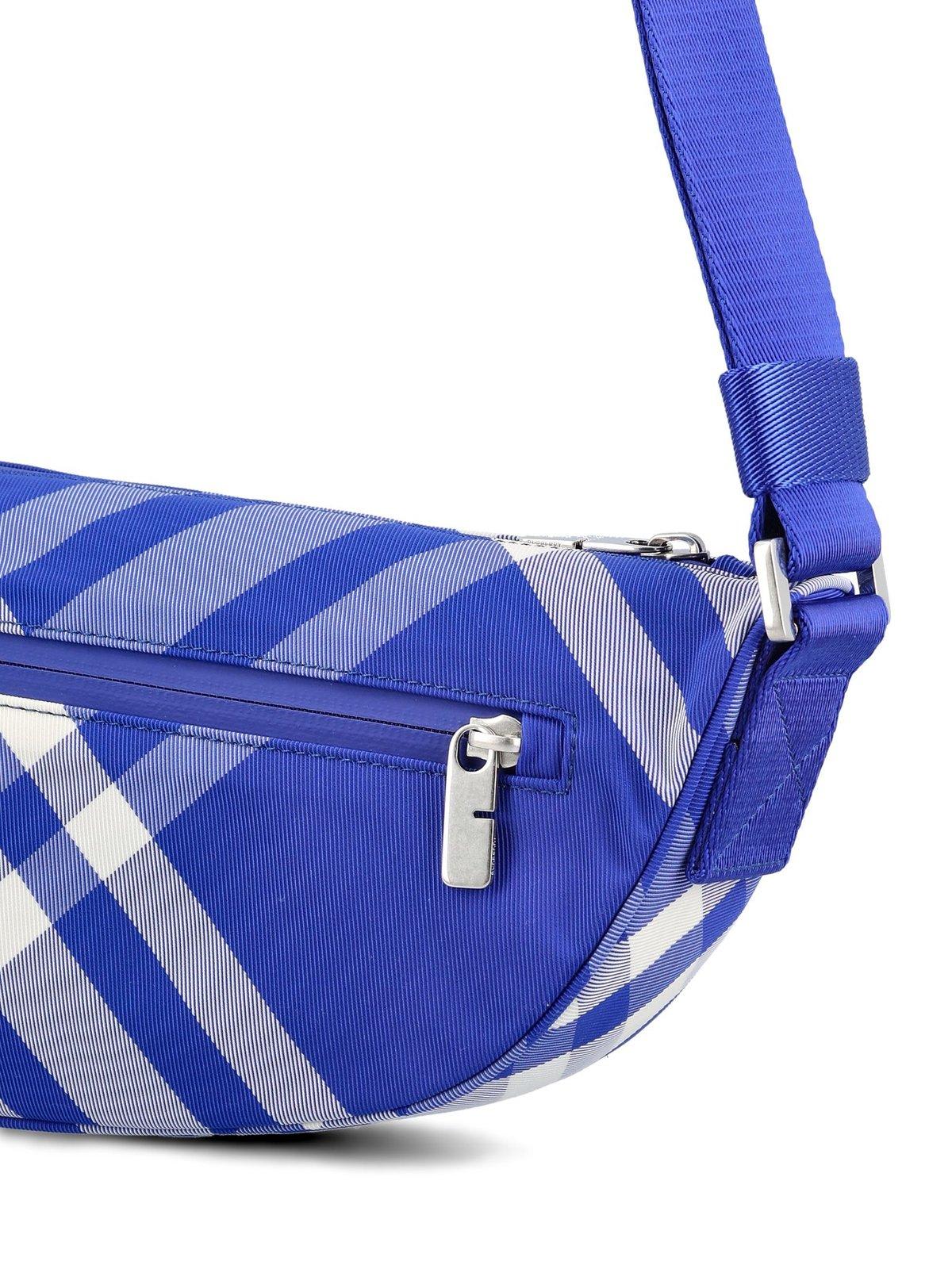 Shop Burberry Shield Check-pattern Zipped Messenger Bag In Knight