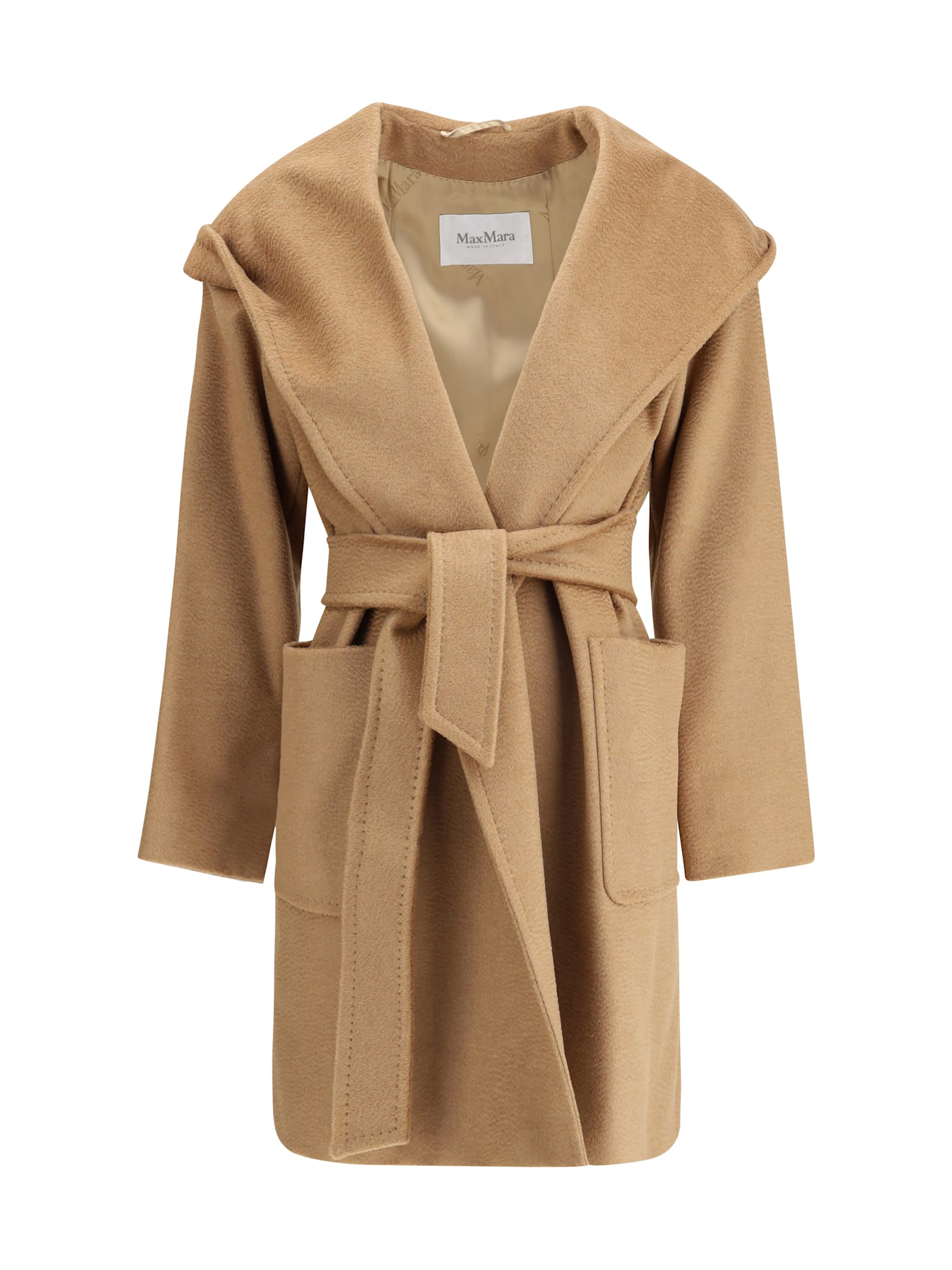 Max Mara Rialto Coat With Hood And Patch Pockets In Brown