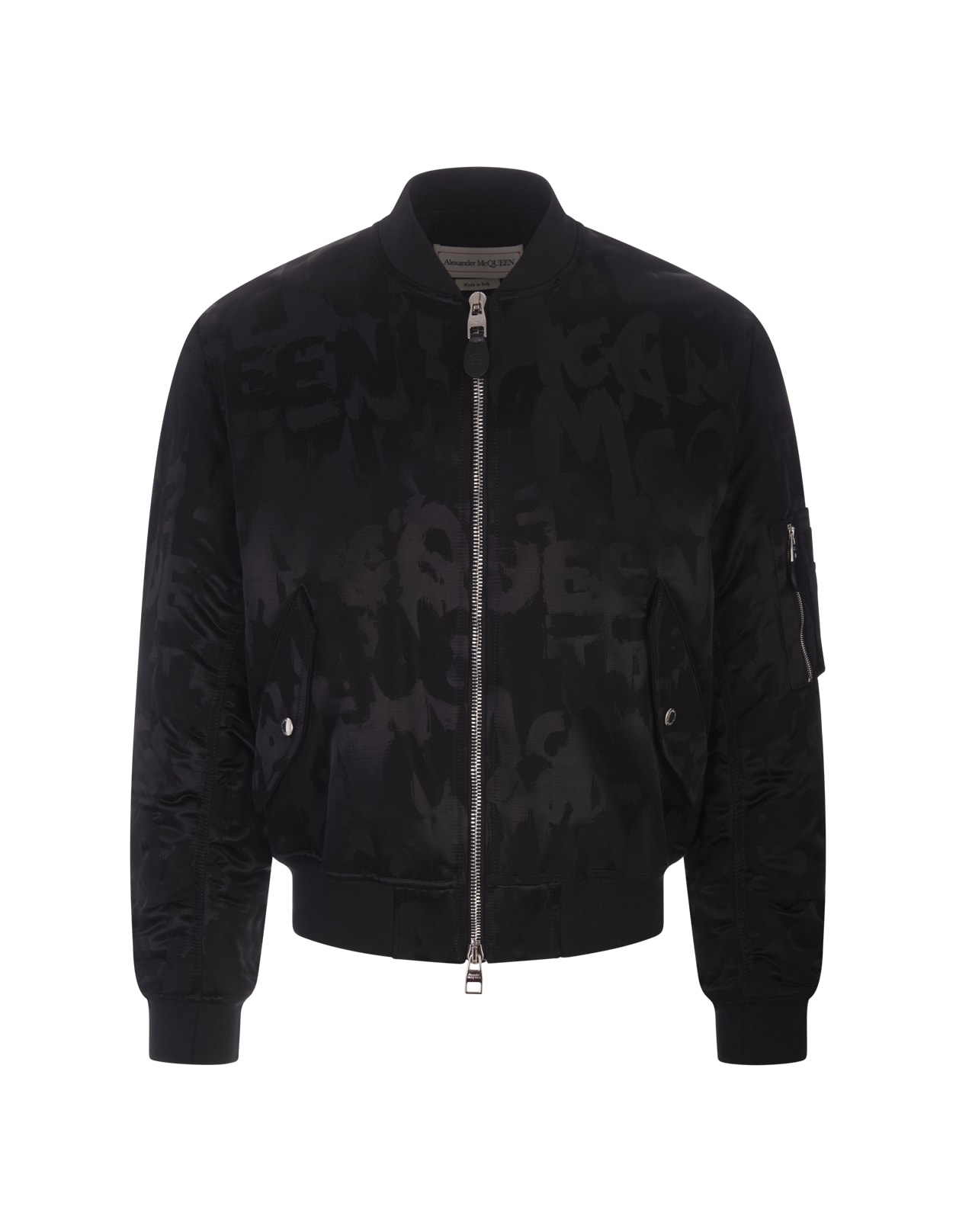 Alexander McQueen Mcqueen Graffiti Bomber Jacket In Black Polyfaille