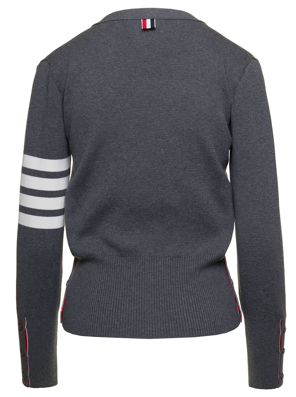 Shop Thom Browne Milano Cardigan With Signature 4-bar Motif In Grey Cotton Woman