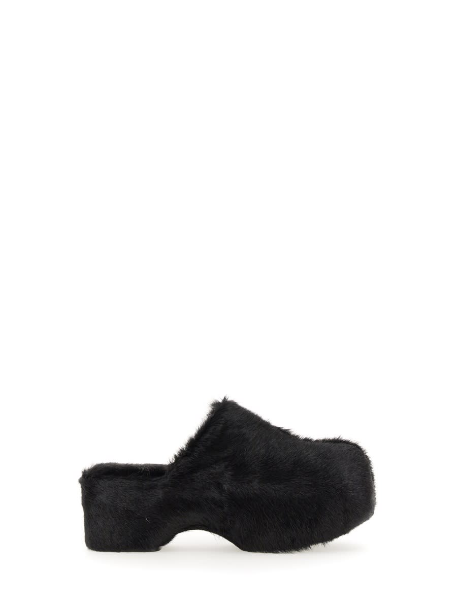 Jil Sander Platform Mules With Plush Fur And Rounded Toe In Black