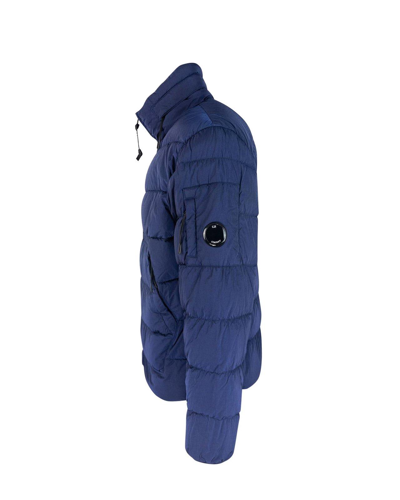 Shop C.p. Company Lens-detailed Zipped Down Jacket In Blu Royal