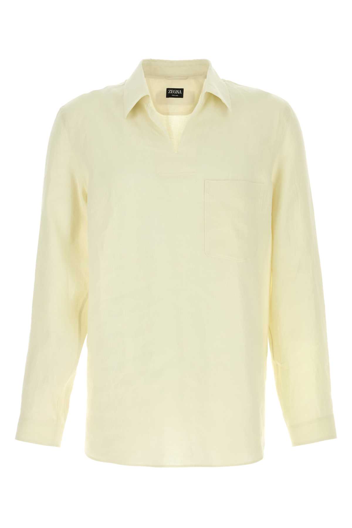 Shop Zegna Pastel Yellow Linen Polo Shirt