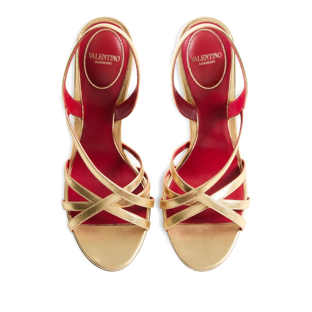 Valentino Garavani Fetishique Sandal In Laminated Nappa 105mm Woman Antique Brass 40 In Gold