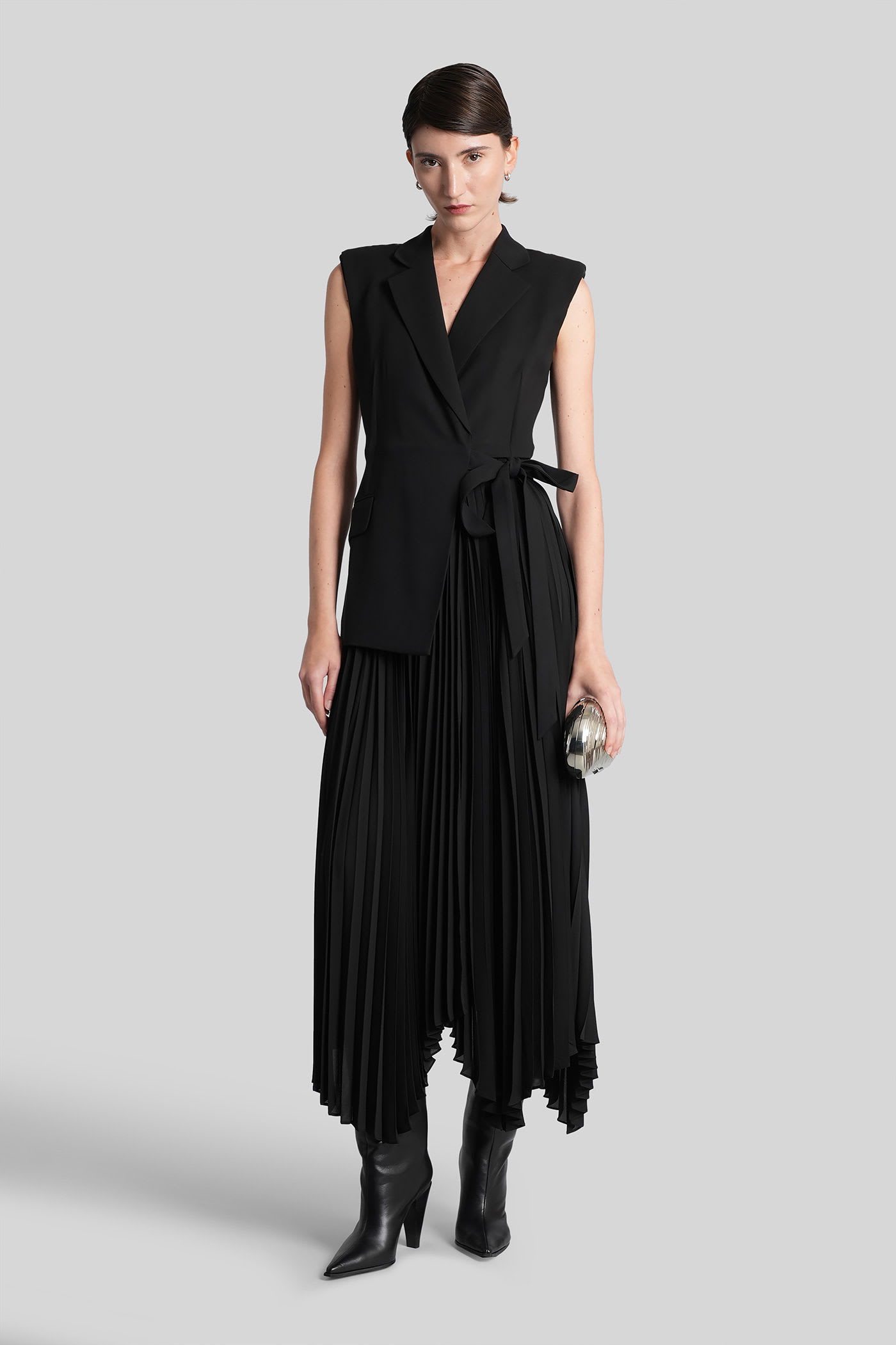 Simkhai Helena Layered Crepe And Chiffon Midi Wrap Dress In Black