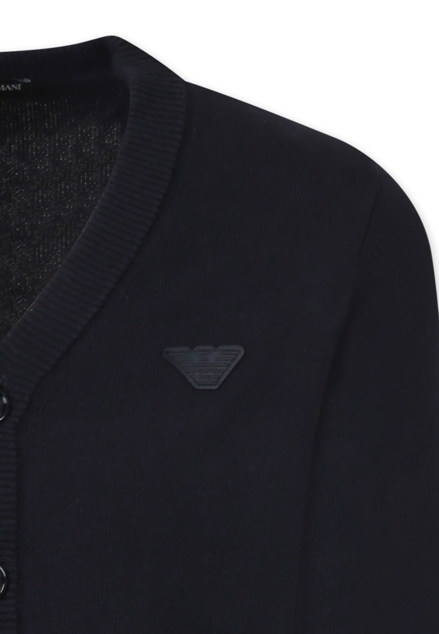 Emporio Armani Blue Cardigan For Boy With Logo In Black
