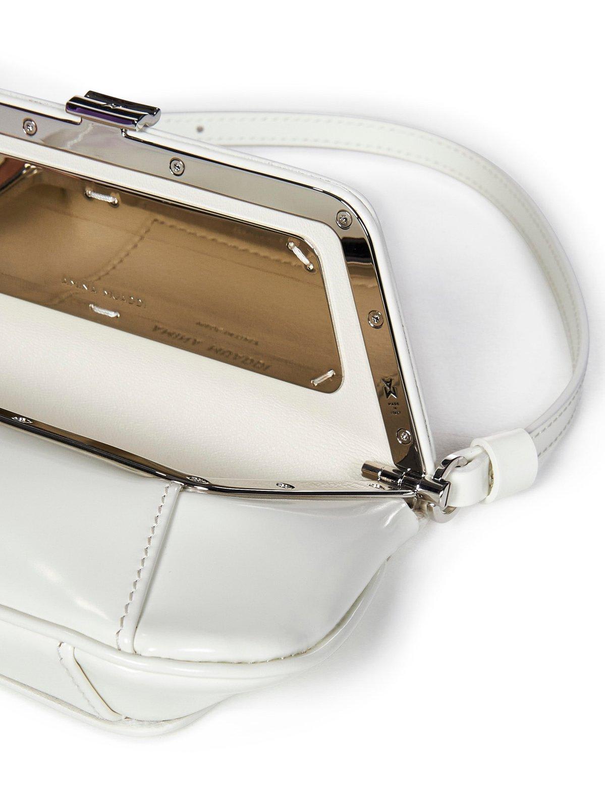 Amina Muaddi Women Black Leather Ami Shoulder Bag In White