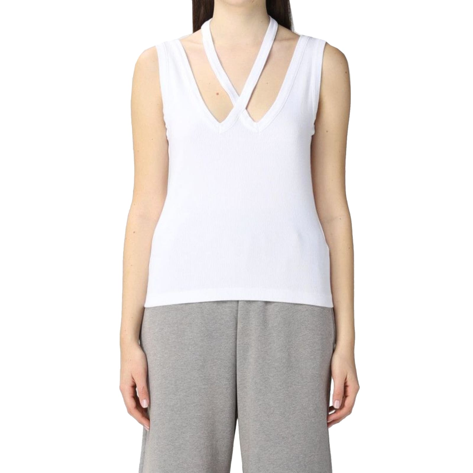 Shop Mm6 Maison Margiela Mm6 Ribbed Cotton Top In White