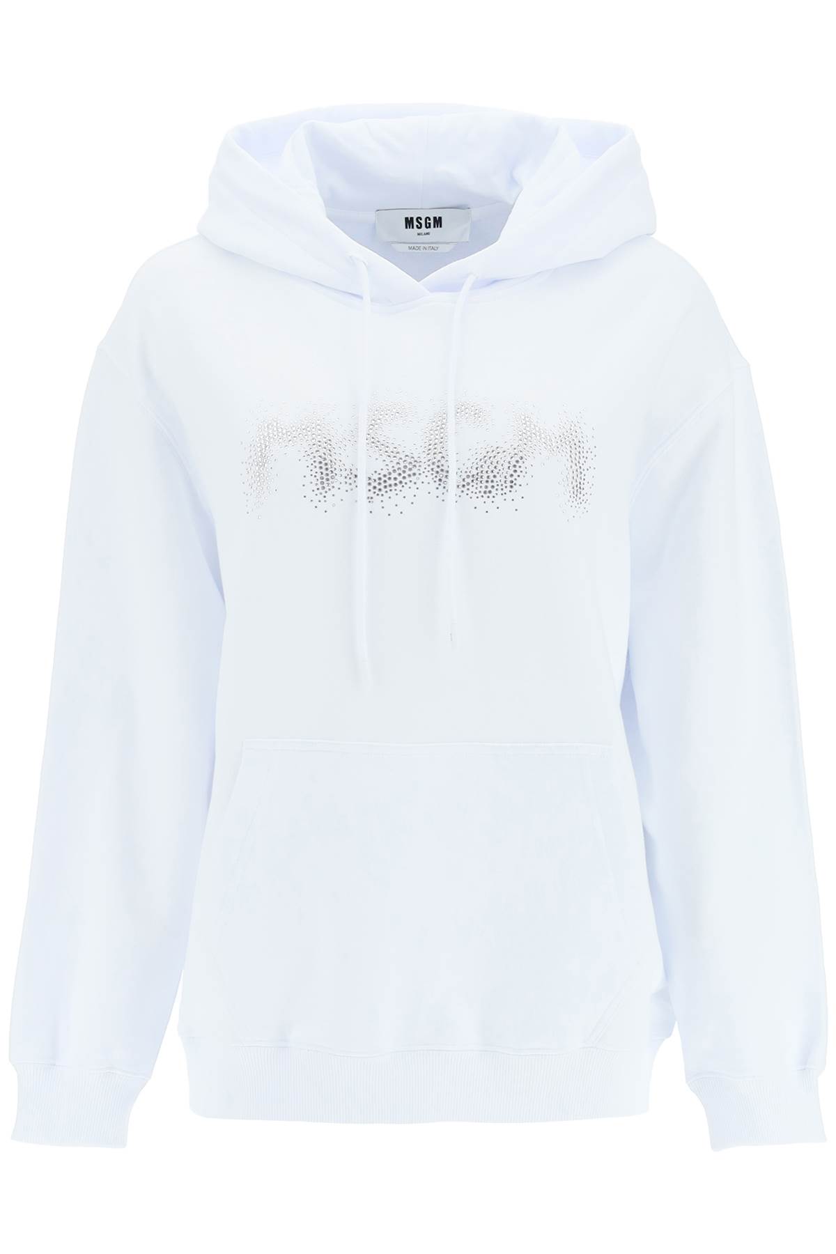 Msgm Rhinestone Embellished Hoodie In Bianco (white)