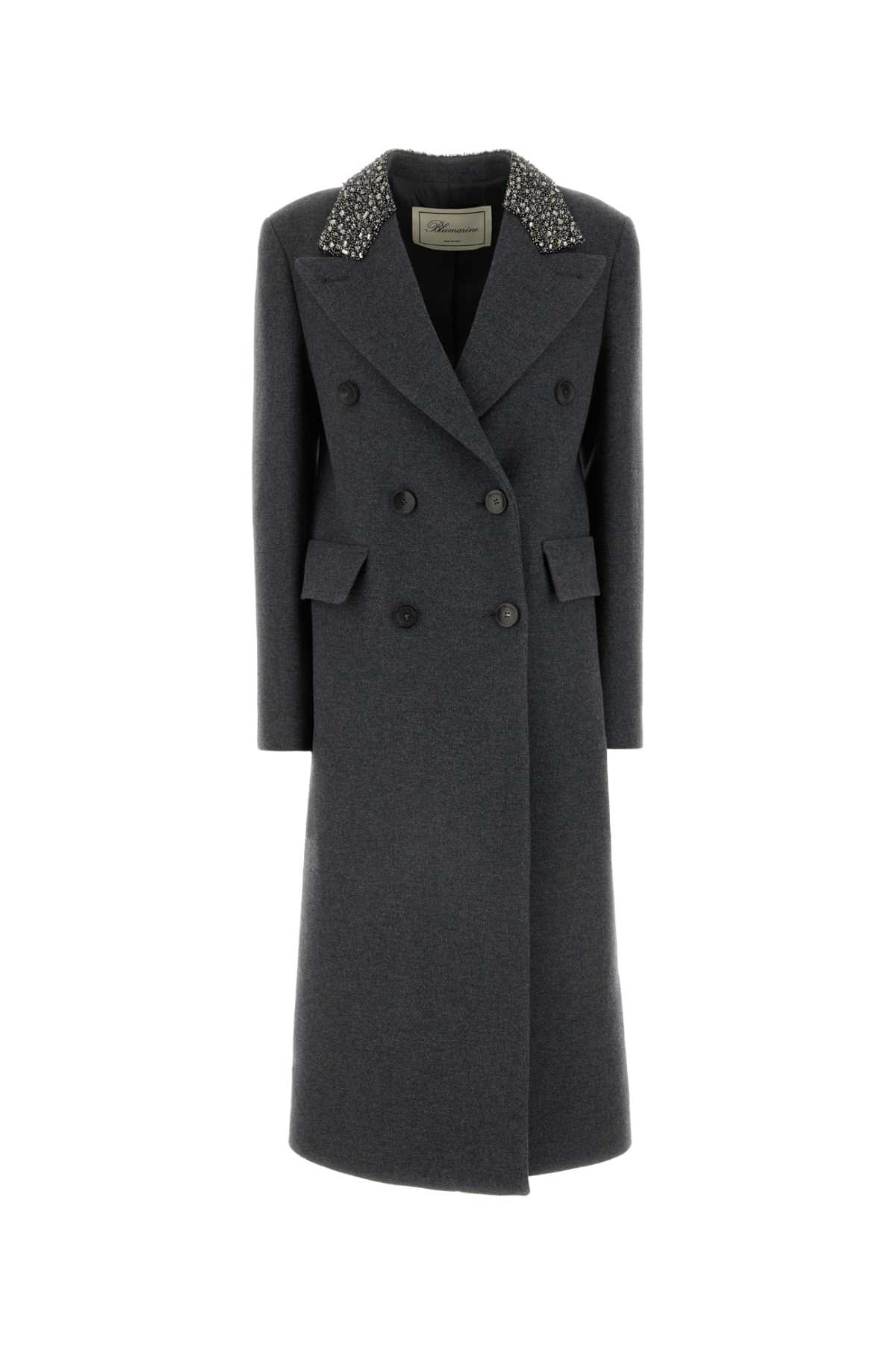 Shop Blumarine Dark Grey Wool Coat In Darkshadowgrey