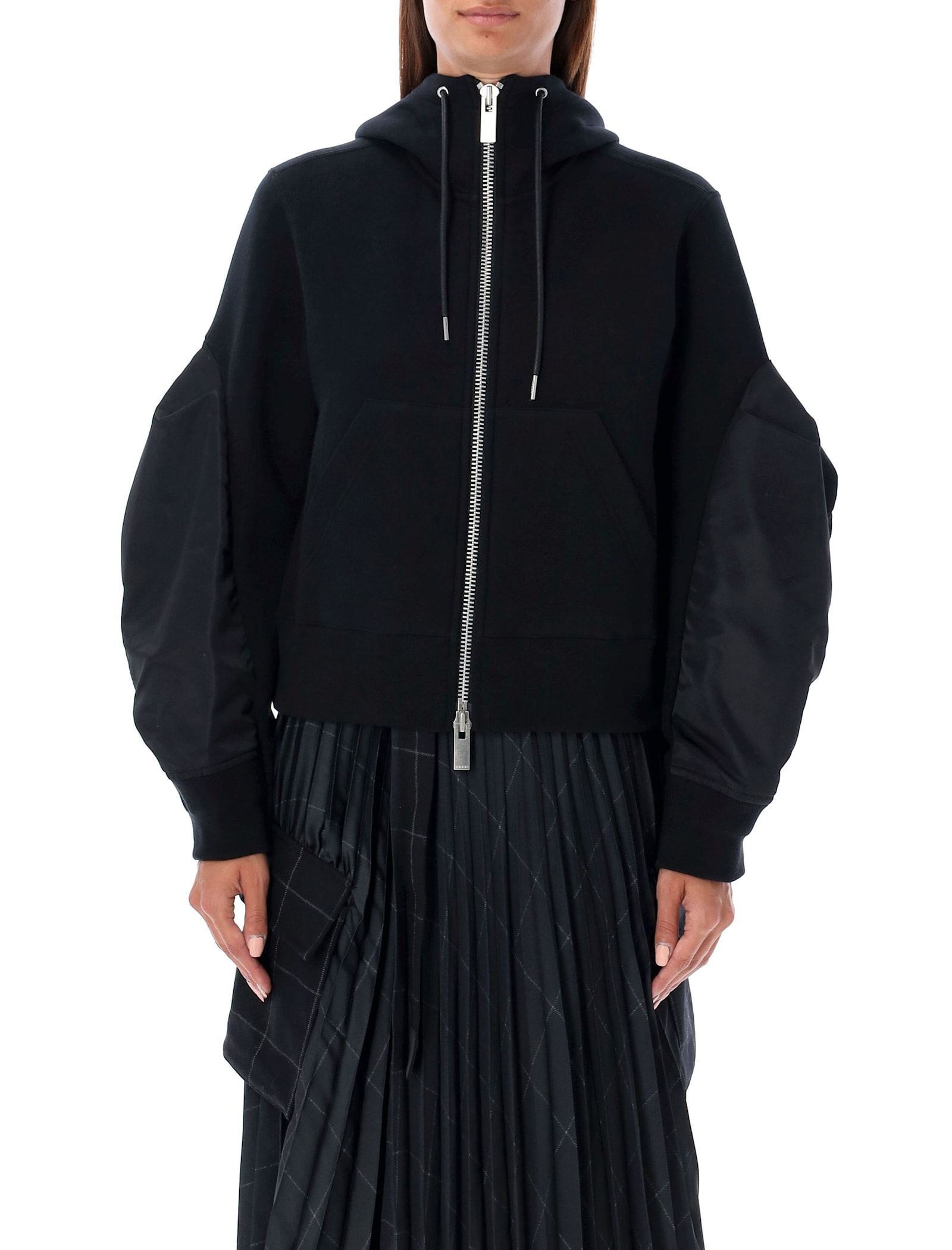 Shop Sacai Zip-up Hoodie In Black