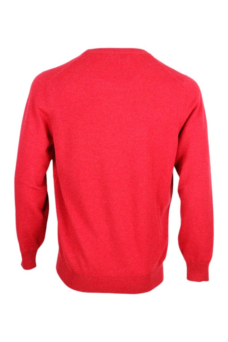 Shop Brunello Cucinelli Long-sleeved Crew-neck Sweater In Fine 2-ply 100% Cashmere In Red Magenta