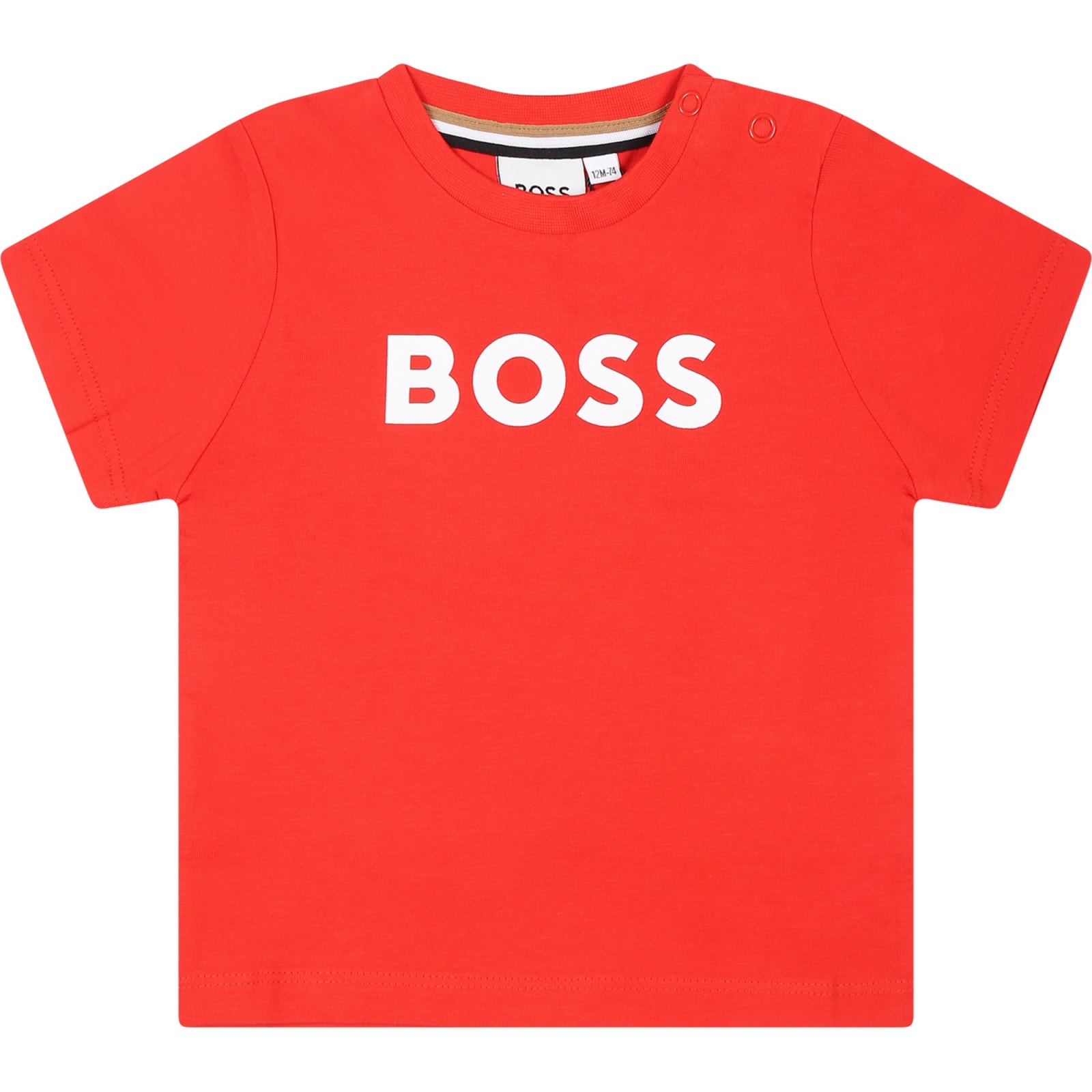 Shop Hugo Boss Red T-shirt For Baby Boy With Logo