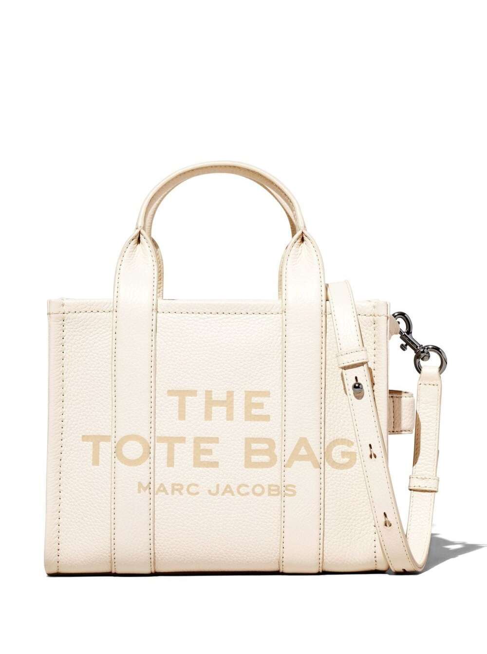 Shop Marc Jacobs The Mini Tote Bag White Shoulder Bag With Logo In Grainy Leather Woman In Grey