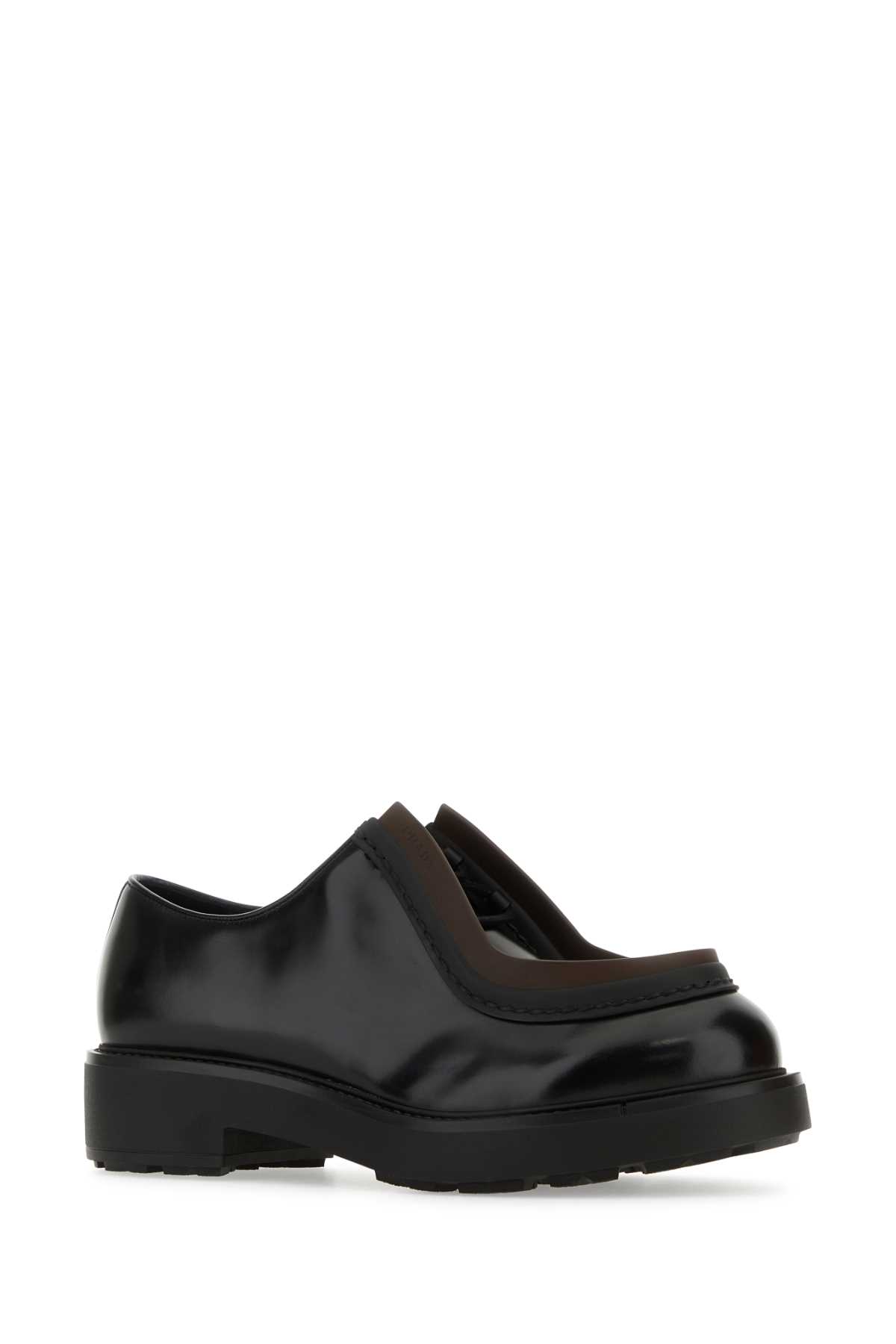 Prada Black Leather Diapason Lace-up Shoes In Nerobruciato