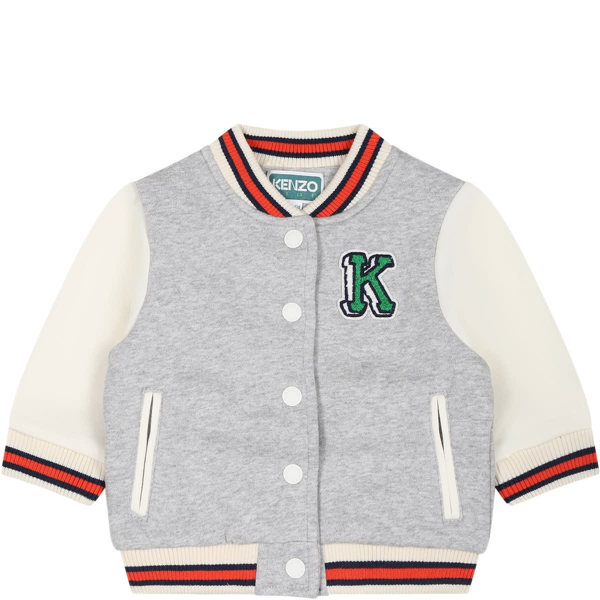 Shop Kenzo Grey Jacket For Baby Boy With Logo In Multicolor