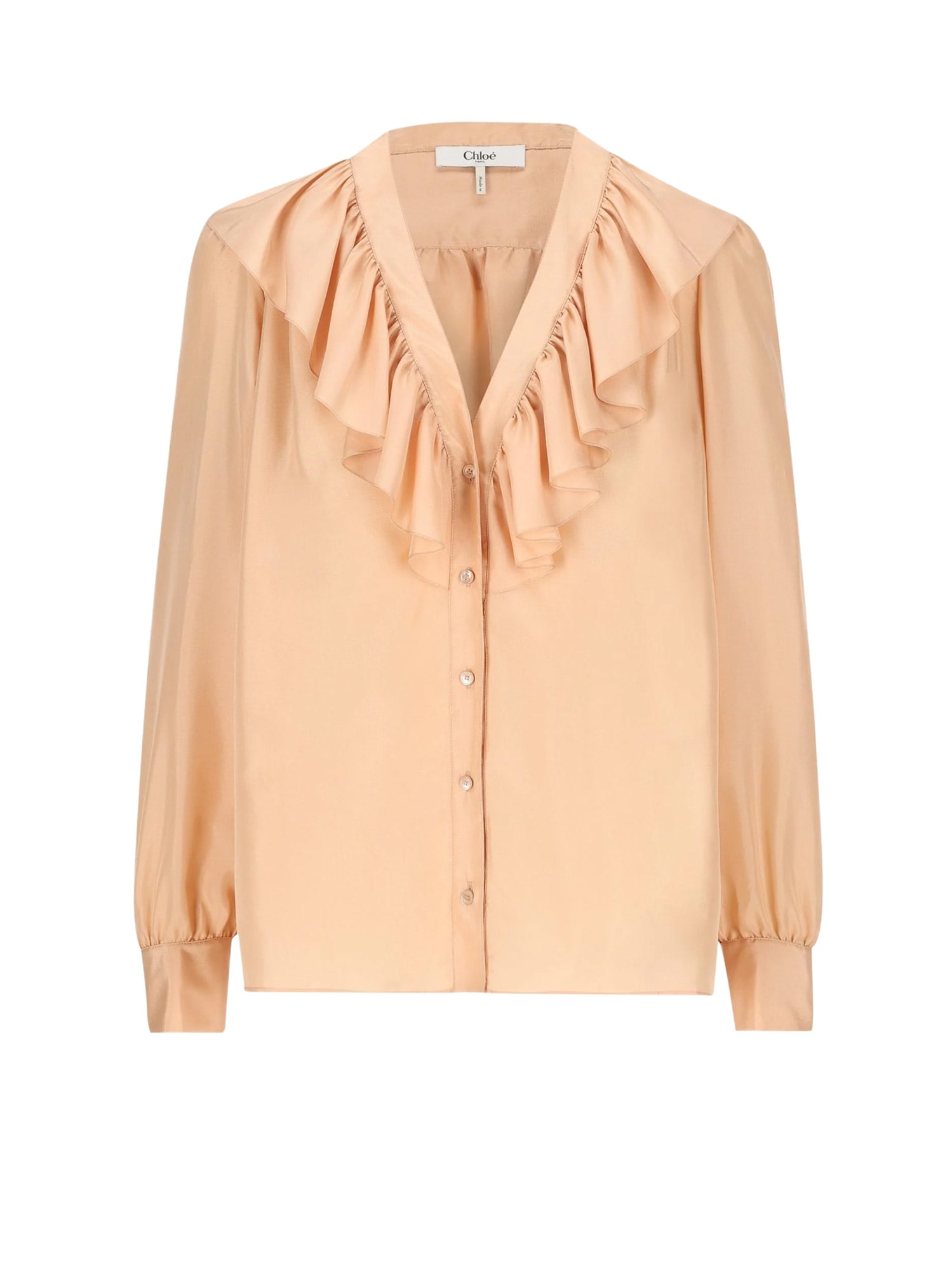 Chloé Silk Shirt With Rouches In Neutral