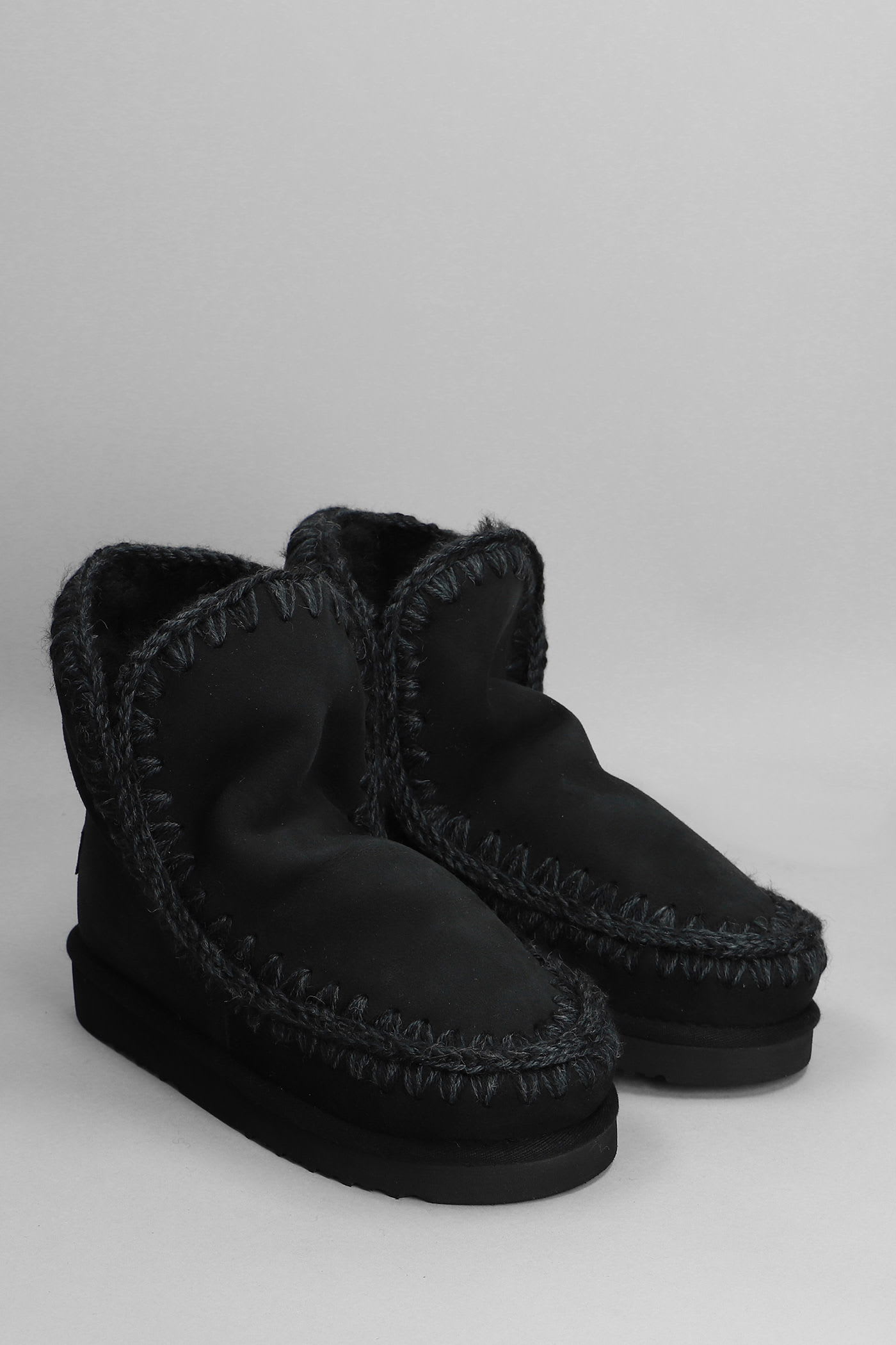 Mou Eskimo 18 Low Heels Ankle Boots In Black Suede In Black