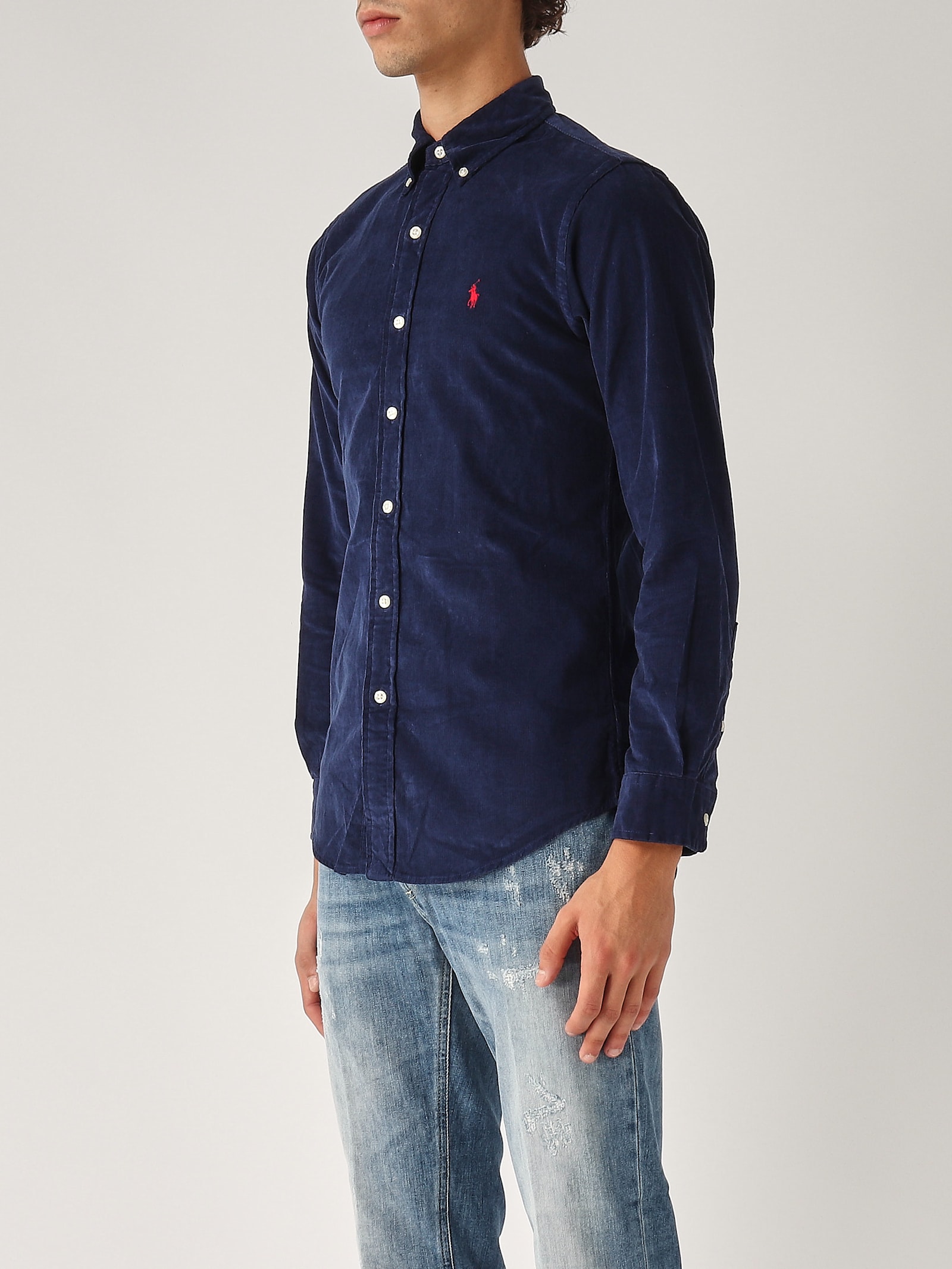 Shop Polo Ralph Lauren Camicia In Velluto Shirt In Navy