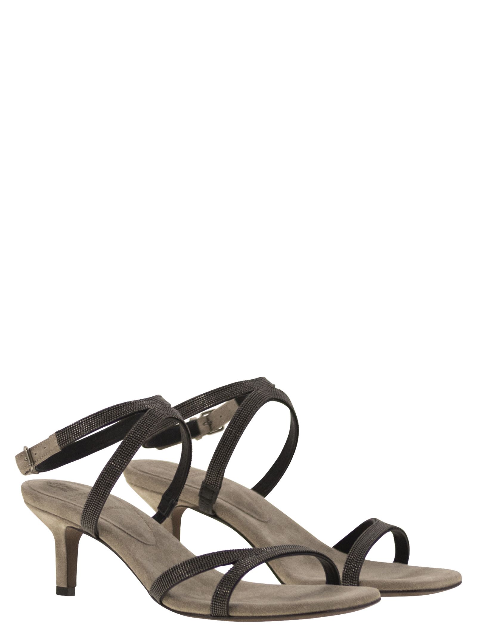 Brunello Cucinelli Sandal City Grey With Precious Straps In Grey